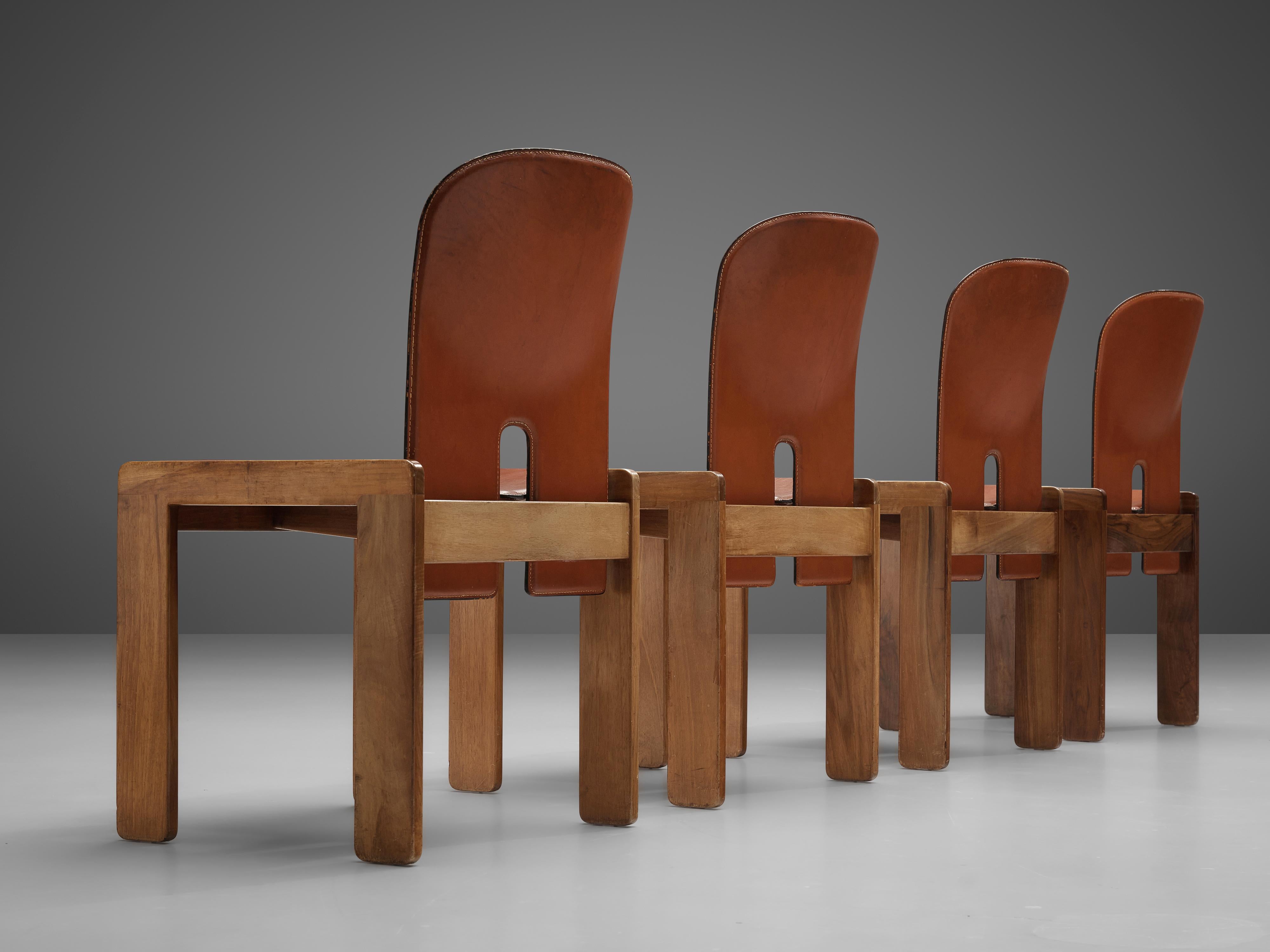 Afra & Tobia Scarpa Set of Four '121' Dining Chairs in Leather In Good Condition In Waalwijk, NL