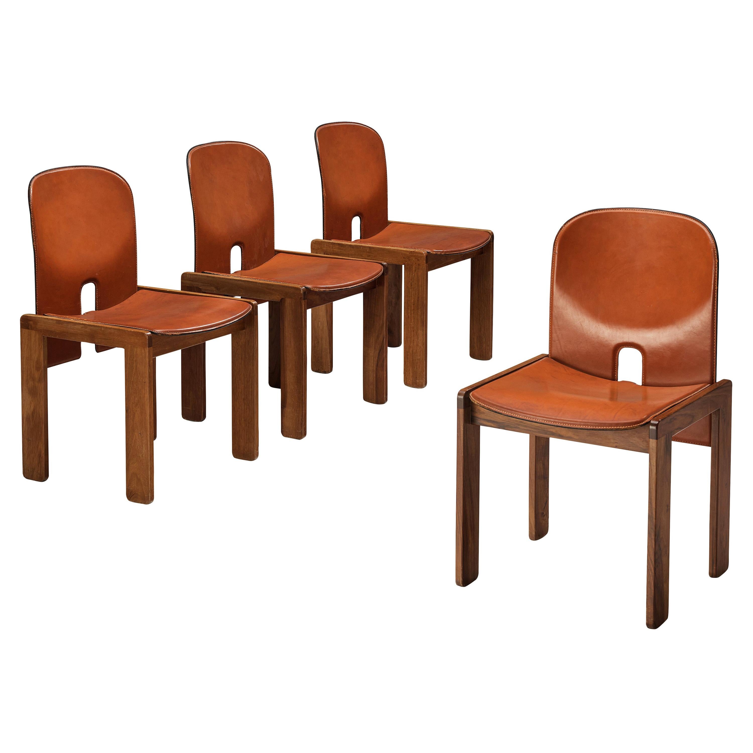 Afra & Tobia Scarpa Set of Four '121' Dining Chairs in Leather