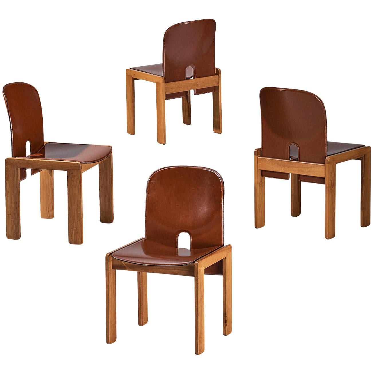 Afra & Tobia Scarpa Set of Four '121' Dining Chairs in Leather 