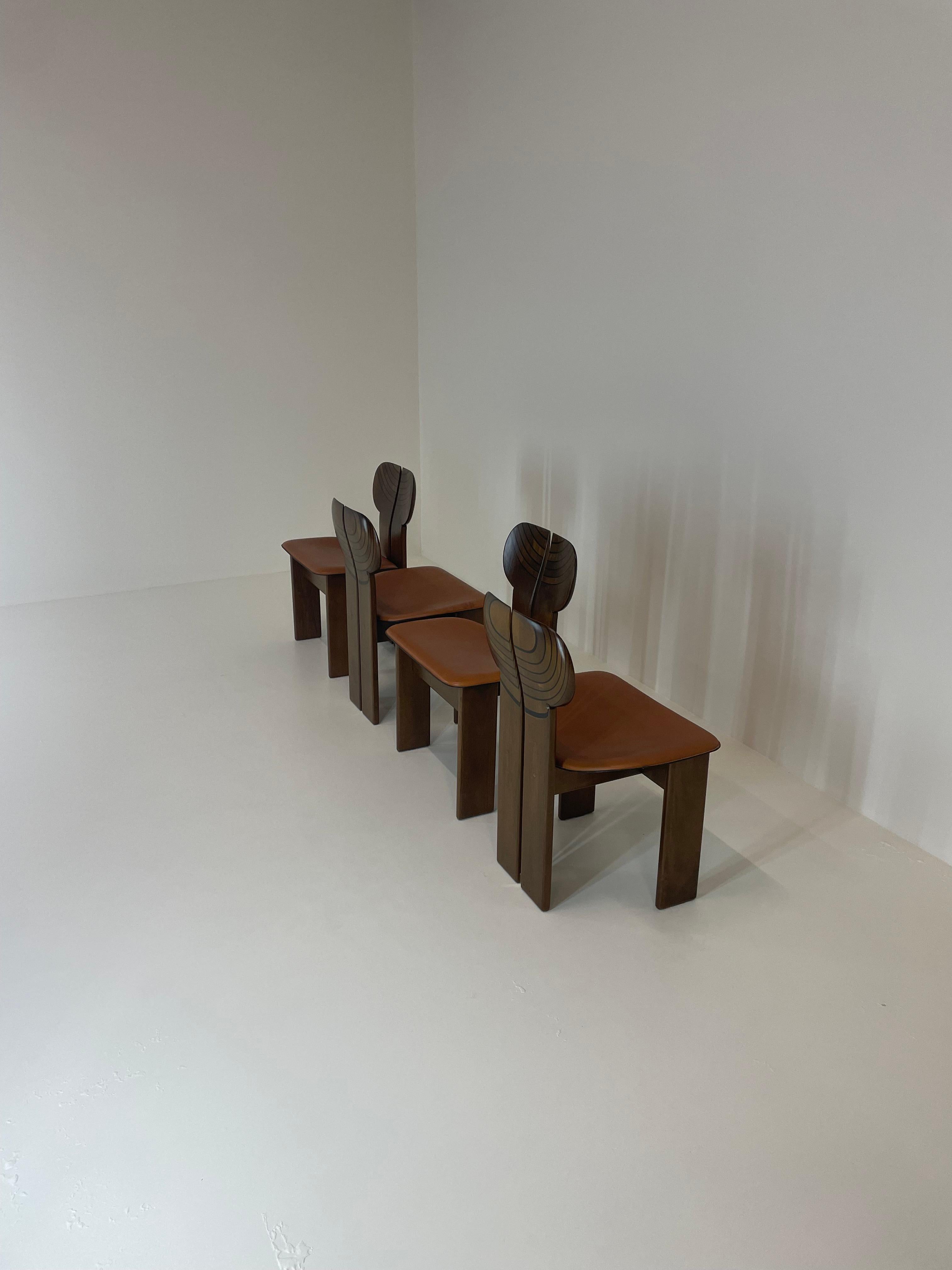 Mid-Century Modern Afra & Tobia Scarpa Set of Four Africa Chairs by Maxalto Artona, Italy, 1970/80s