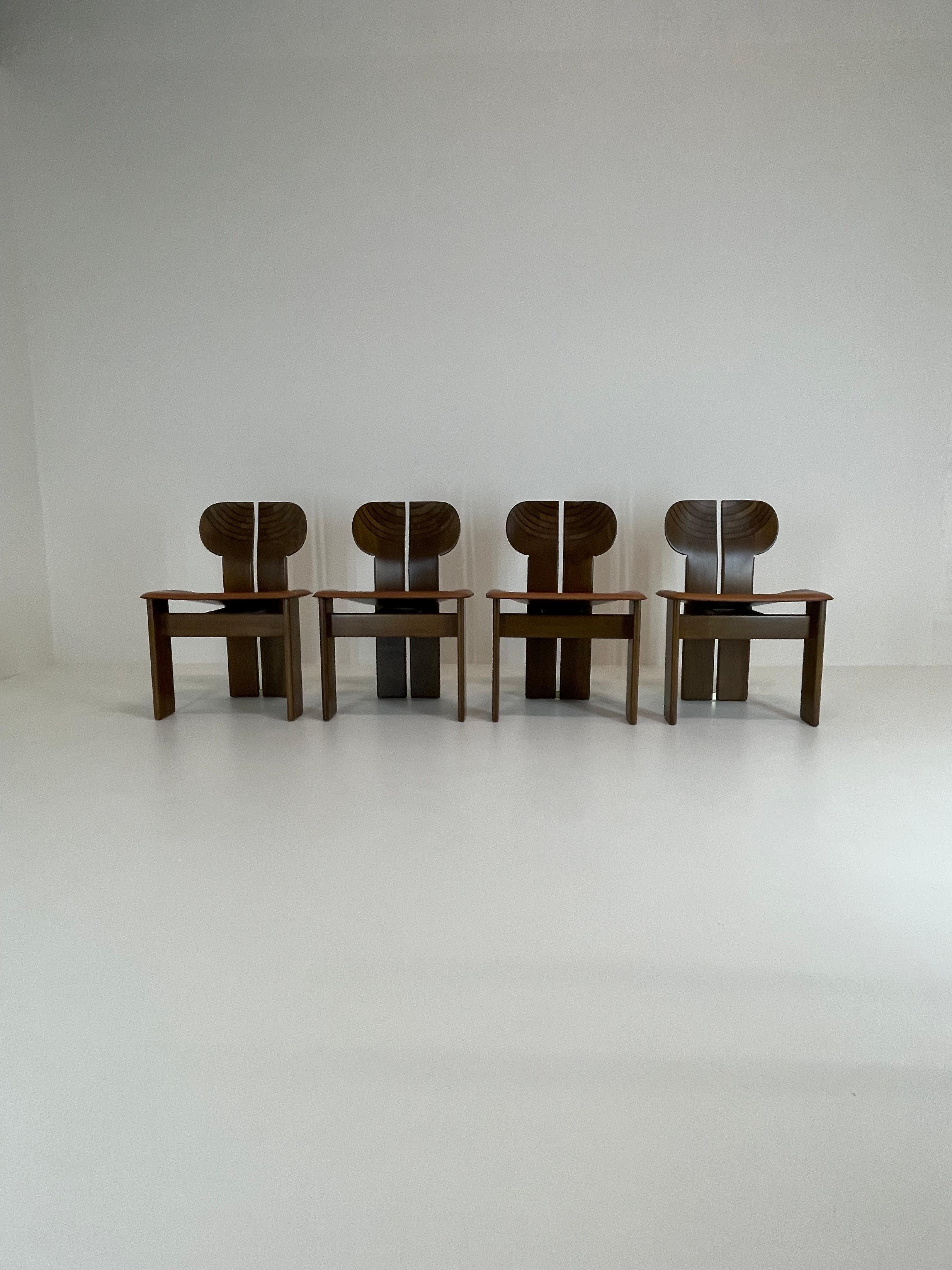 Italian Afra & Tobia Scarpa Set of Four Africa Chairs by Maxalto Artona, Italy, 1970/80s