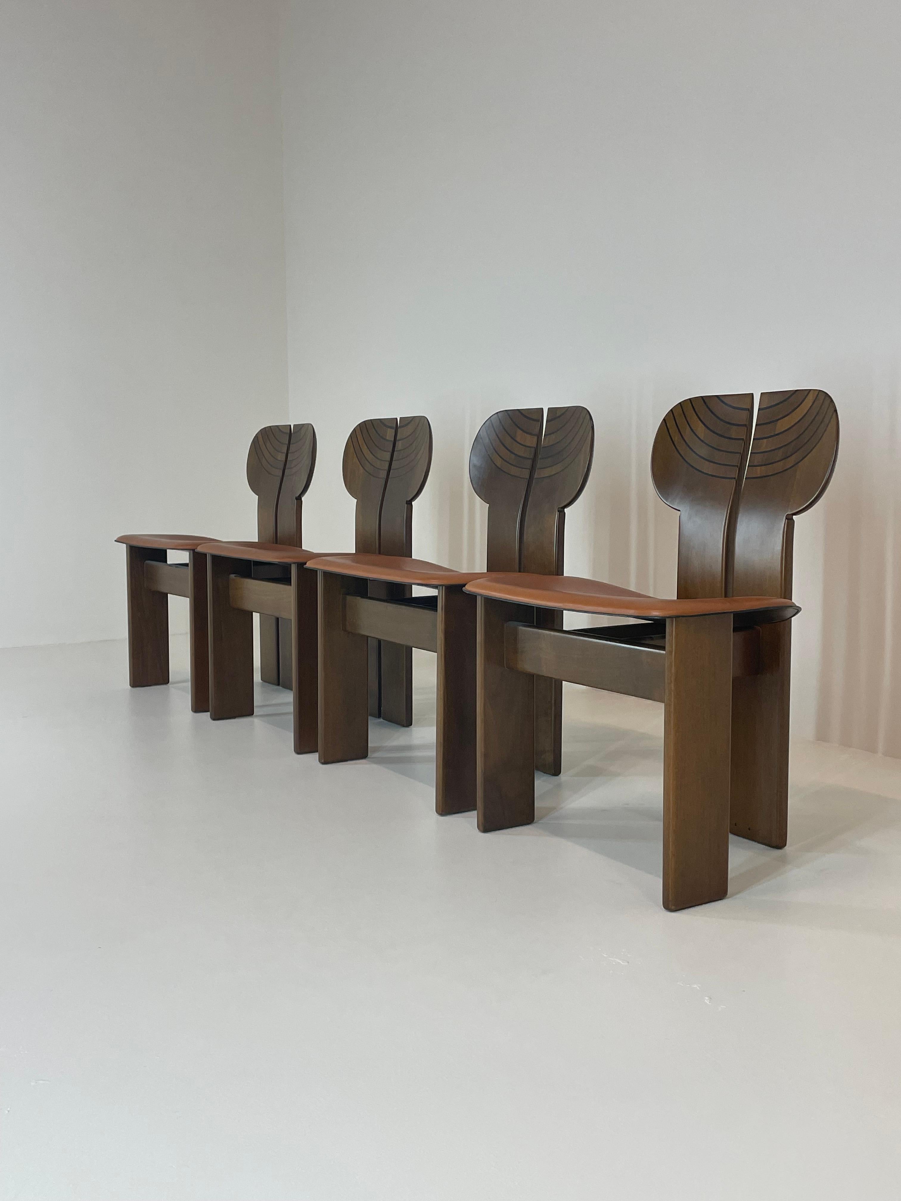 Brass Afra & Tobia Scarpa Set of Four Africa Chairs by Maxalto Artona, Italy, 1970/80s