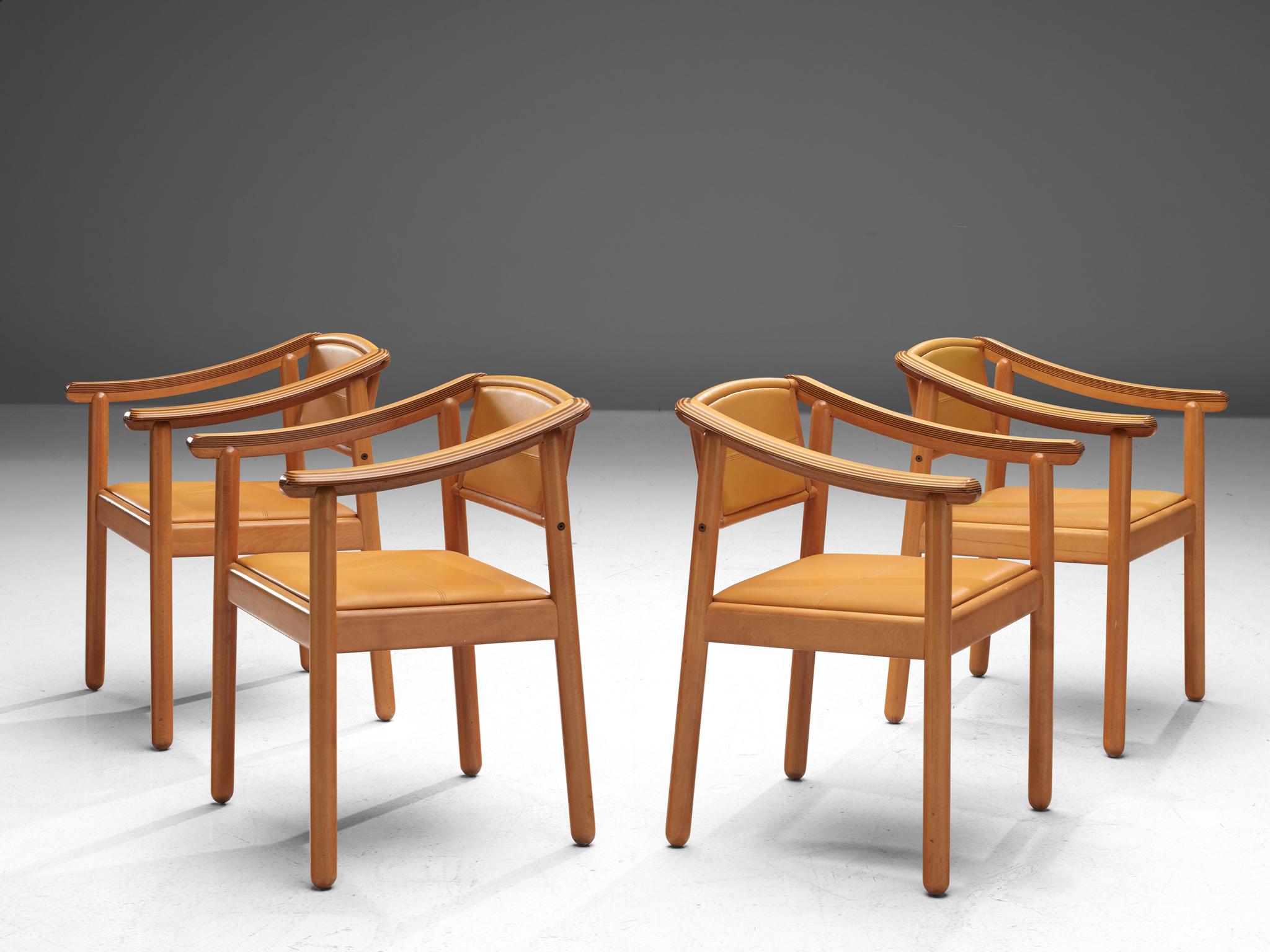 Afra & Tobia Scarpa for Maxalto, set of four dining chairs 'Artona', leather and wood, Italy, 1970s

Set of four Artona armchairs by the Italian designer couple Afra and Tobia Scarpa. The Artona line by the Scarpa duo was in fact the first line ever