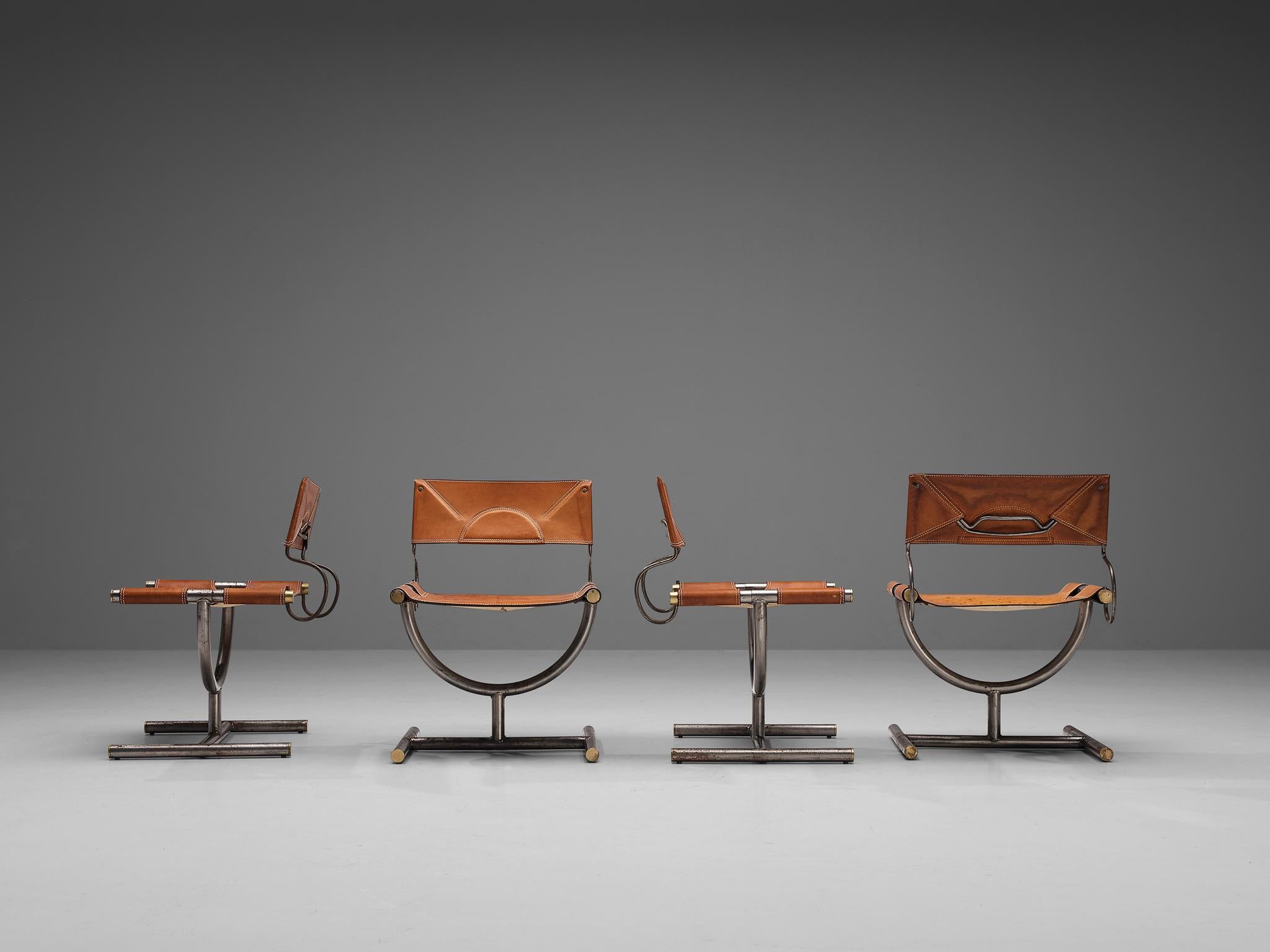 Italian Afra & Tobia Scarpa ‘Benetton’ Chairs in Leather and Steel