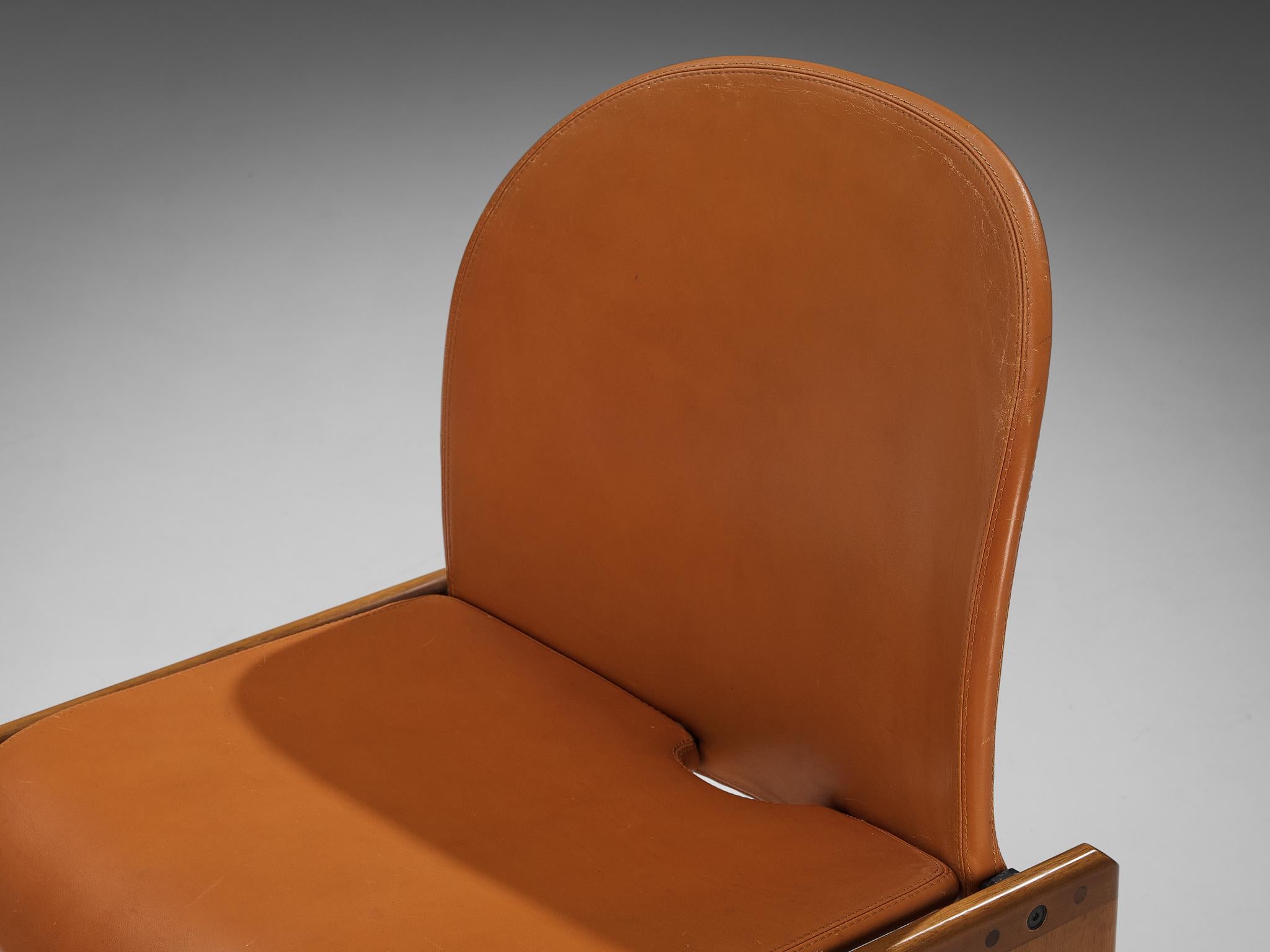 Post-Modern Afra & Tobia Scarpa Set of Four 'Dialogo' Dining Chairs in Cognac Leather