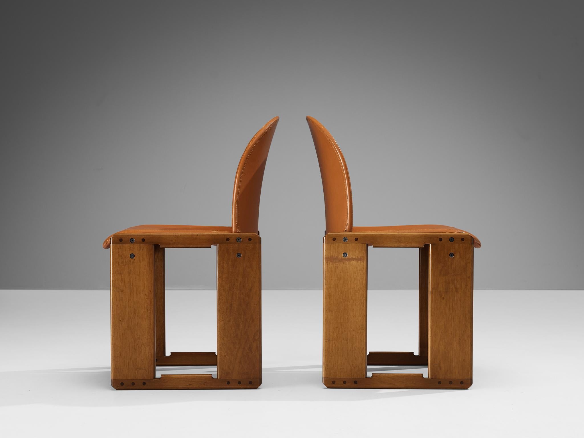 Late 20th Century Afra & Tobia Scarpa Set of Four 'Dialogo' Dining Chairs in Cognac Leather