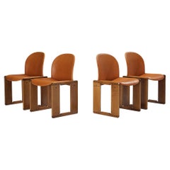 Afra & Tobia Scarpa Set of Four 'Dialogo' Dining Chairs in Cognac Leather