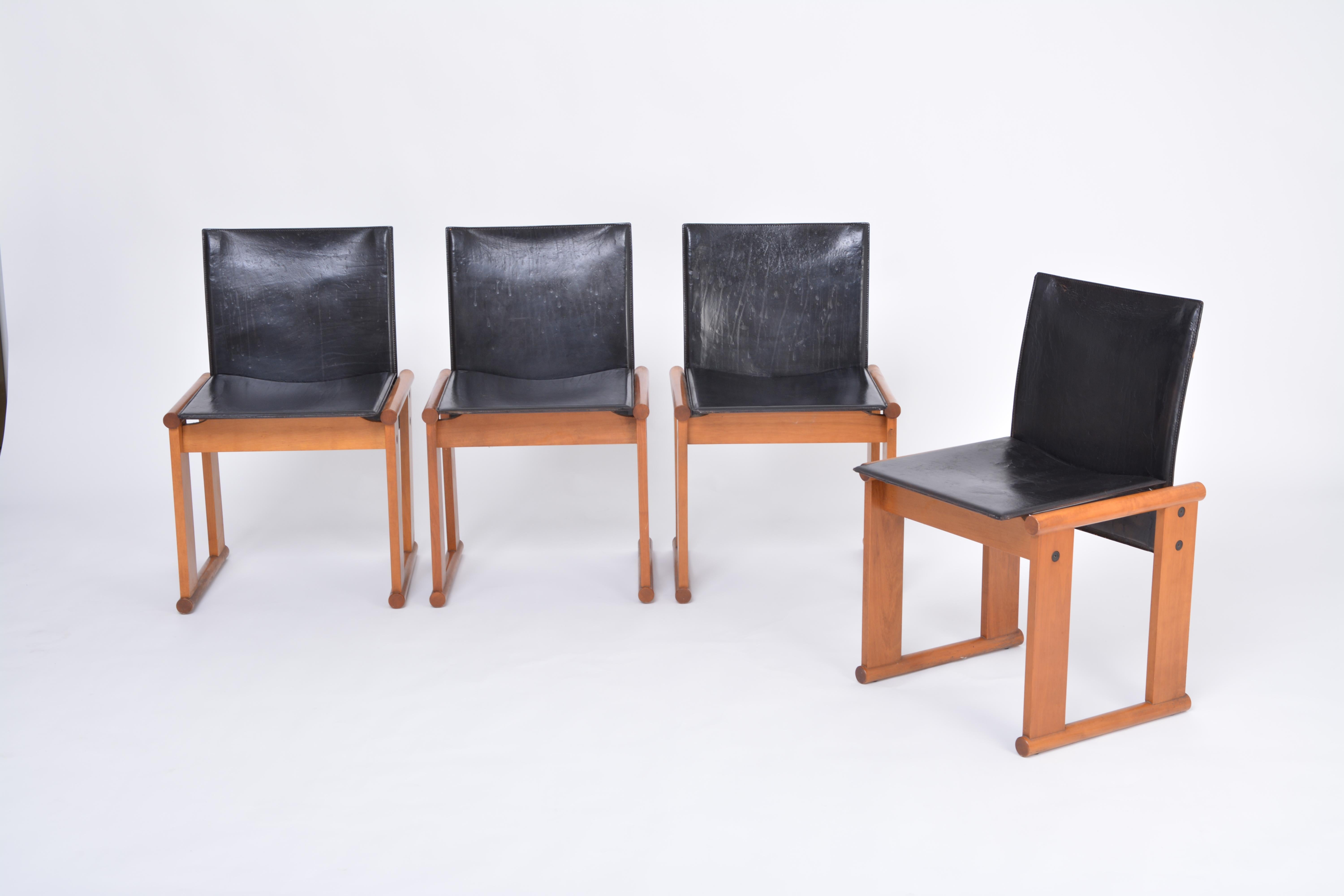 Afra & Tobia Scarpa Set of Four Dining Chairs in Black Leather 3