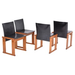 Afra & Tobia Scarpa Set of Four Dining Chairs in Black Leather