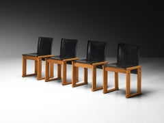 Afra & Tobia Scarpa Set of Four Dining Chairs in Walnut and Black Saddle Leather