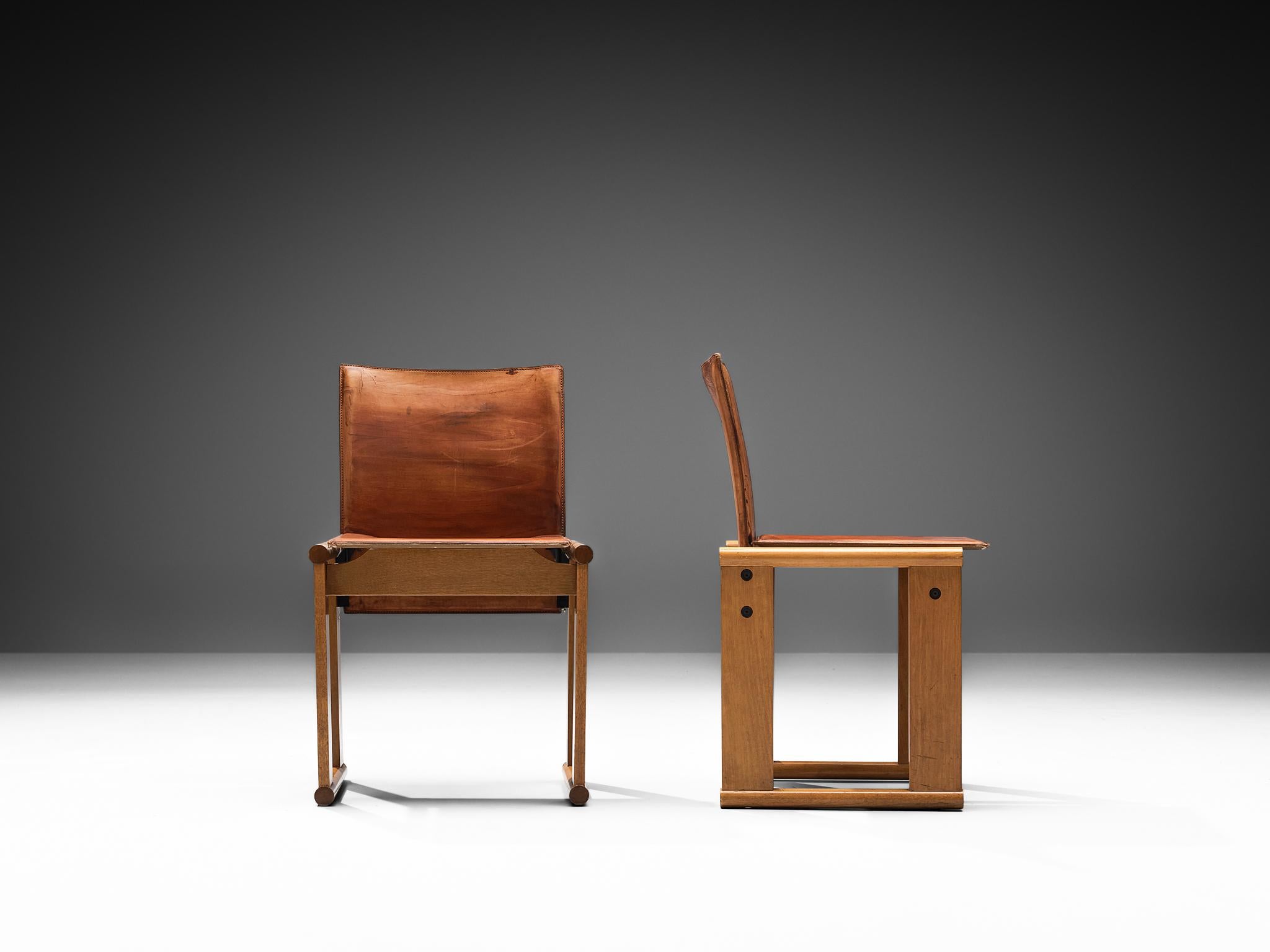 Afra & Tobia Scarpa Set of Four Dining Chairs in Walnut and Cognac Leather 5