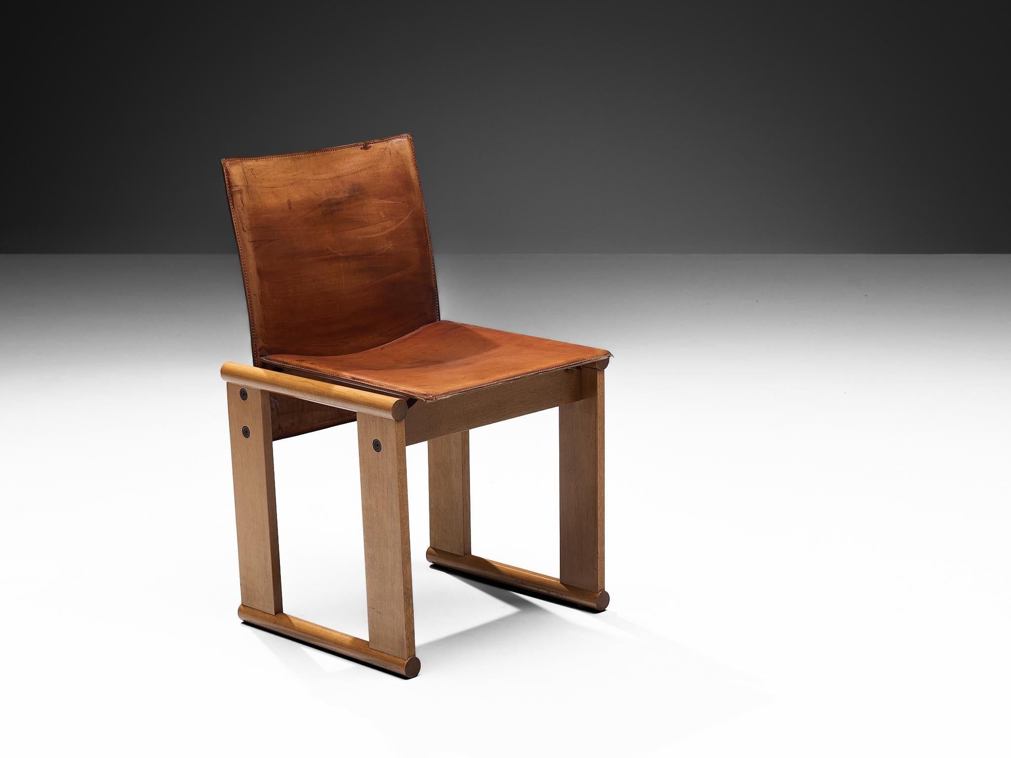 Afra & Tobia Scarpa Set of Four Dining Chairs in Walnut and Cognac Leather 6