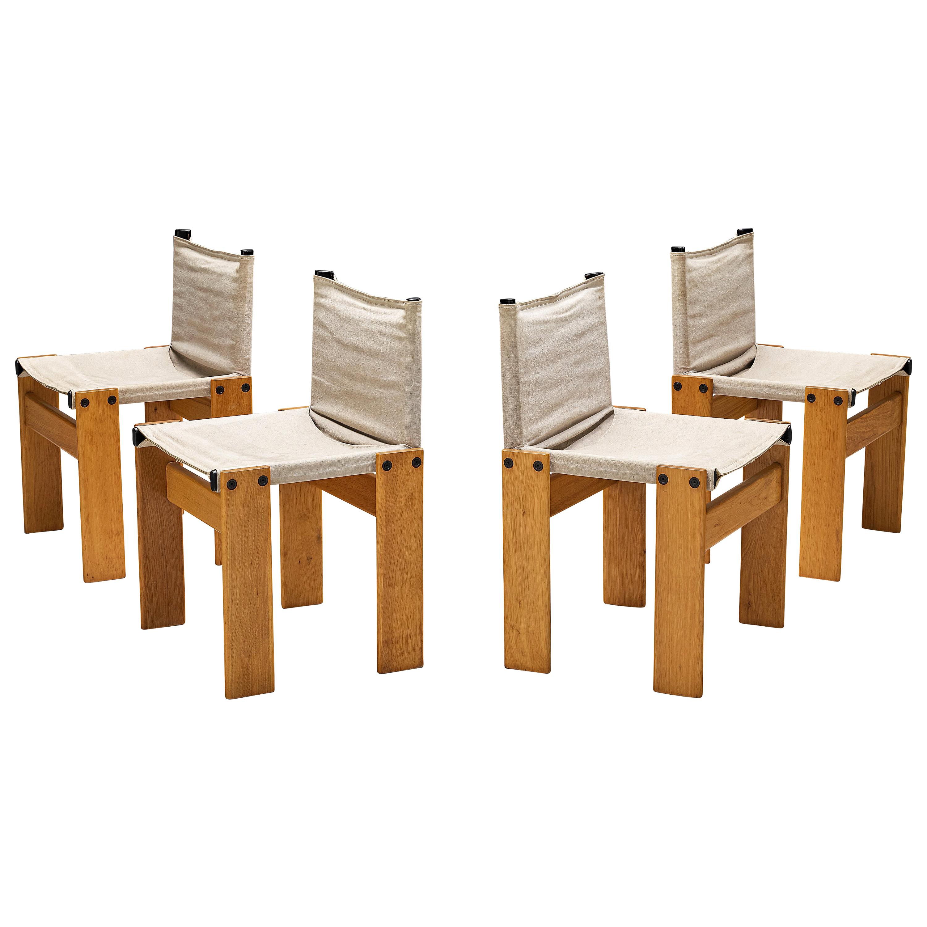 Afra & Tobia Scarpa Set of Four Dining Chairs Model 'Monk' in Canvas