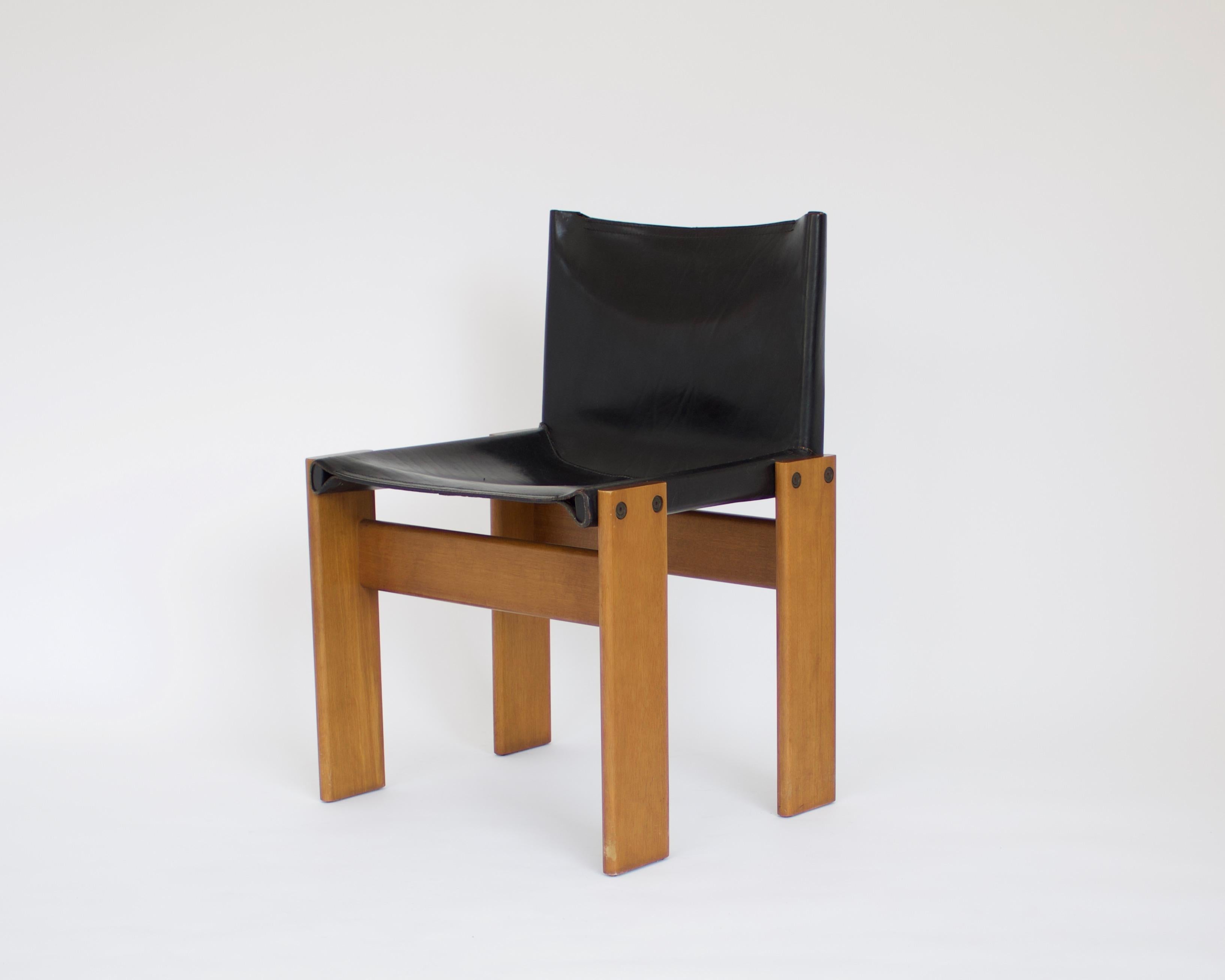 Leather Afra & Tobia Scarpa Set of Four Monk Chairs for Molteni, circa 1974 For Sale
