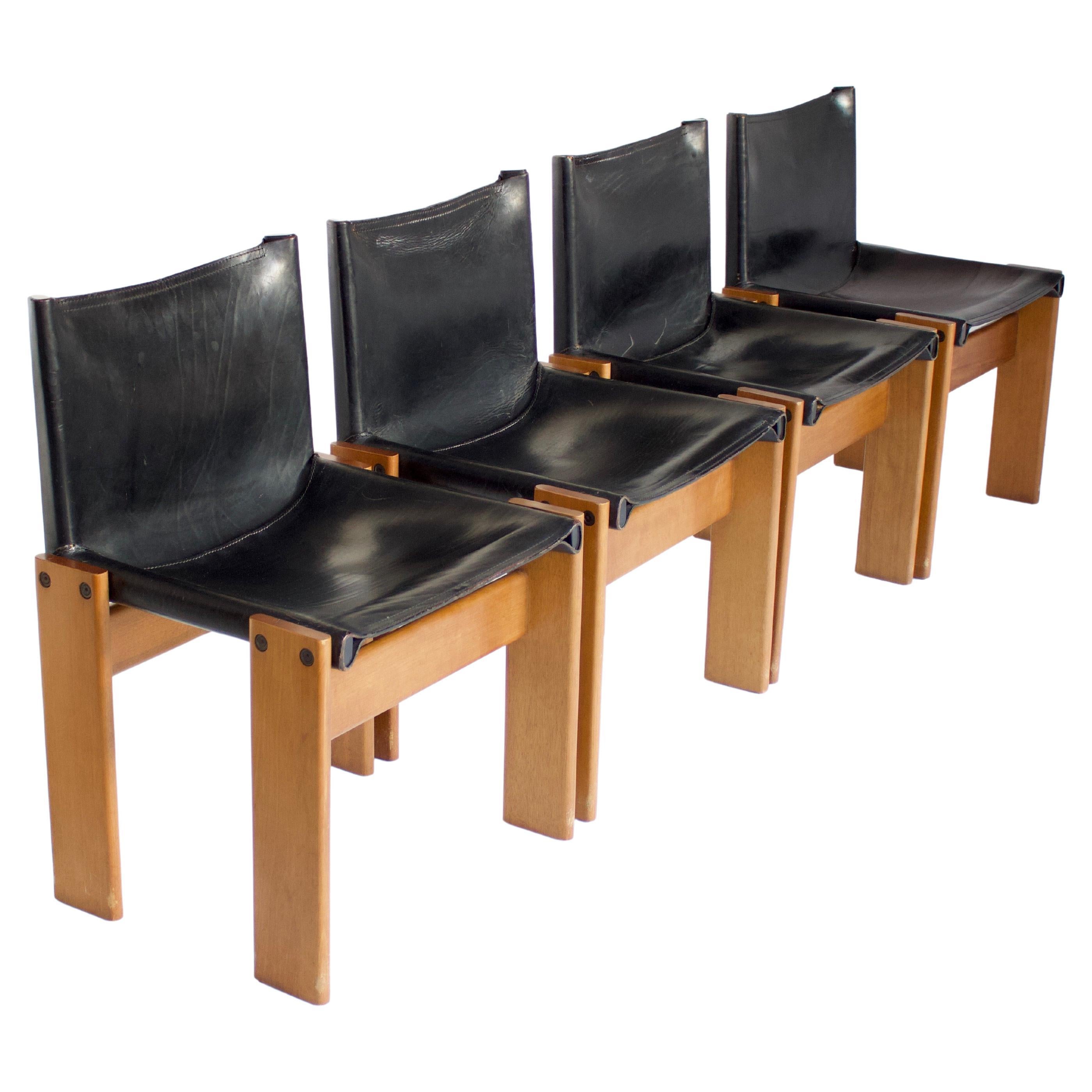 Afra & Tobia Scarpa Set of Four Monk Chairs for Molteni, circa 1974 For Sale