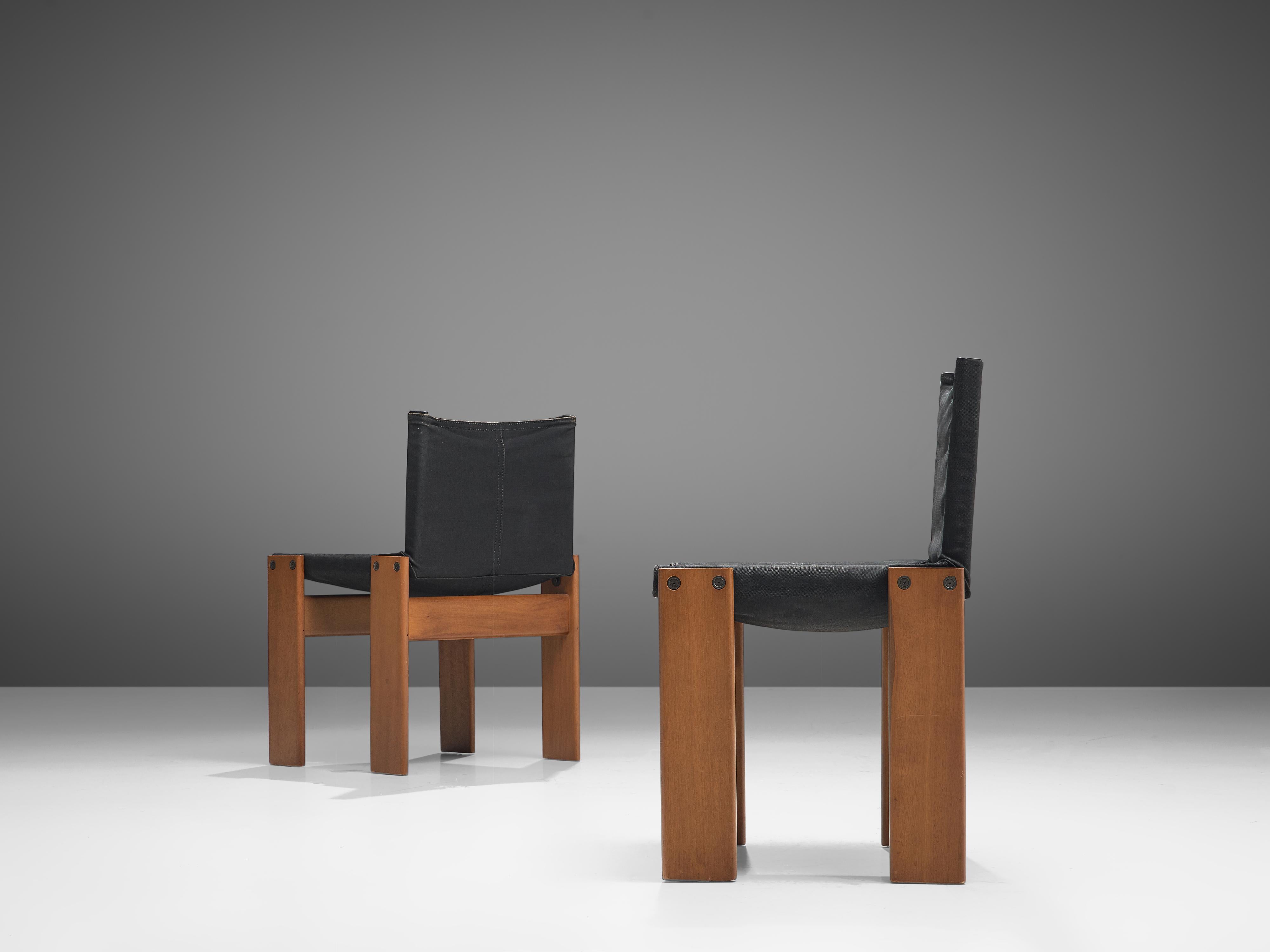 Late 20th Century Afra & Tobia Scarpa Set of Four Monk Chairs in Black Canvas