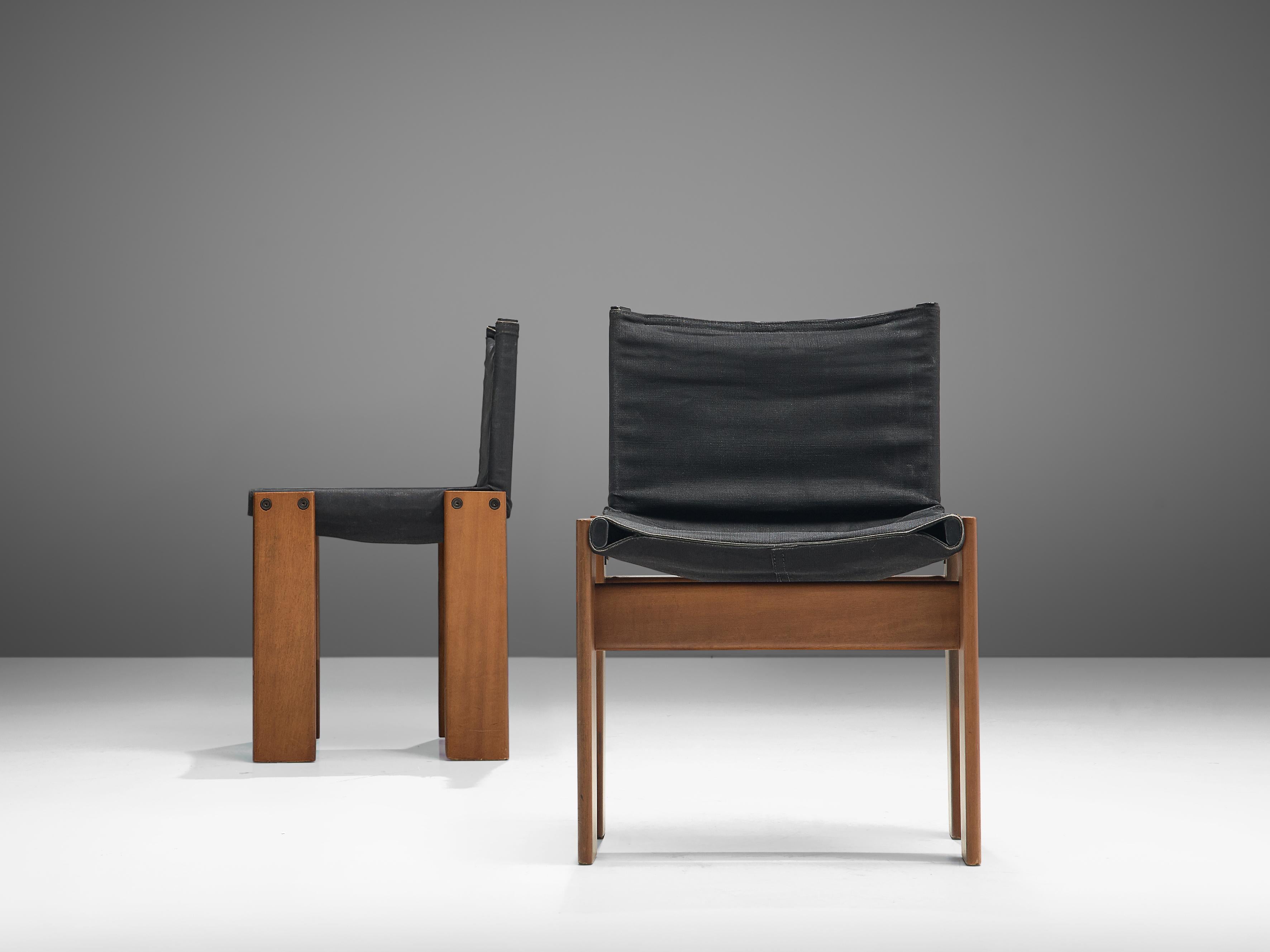 Afra & Tobia Scarpa Set of Four Monk Chairs in Black Canvas 1