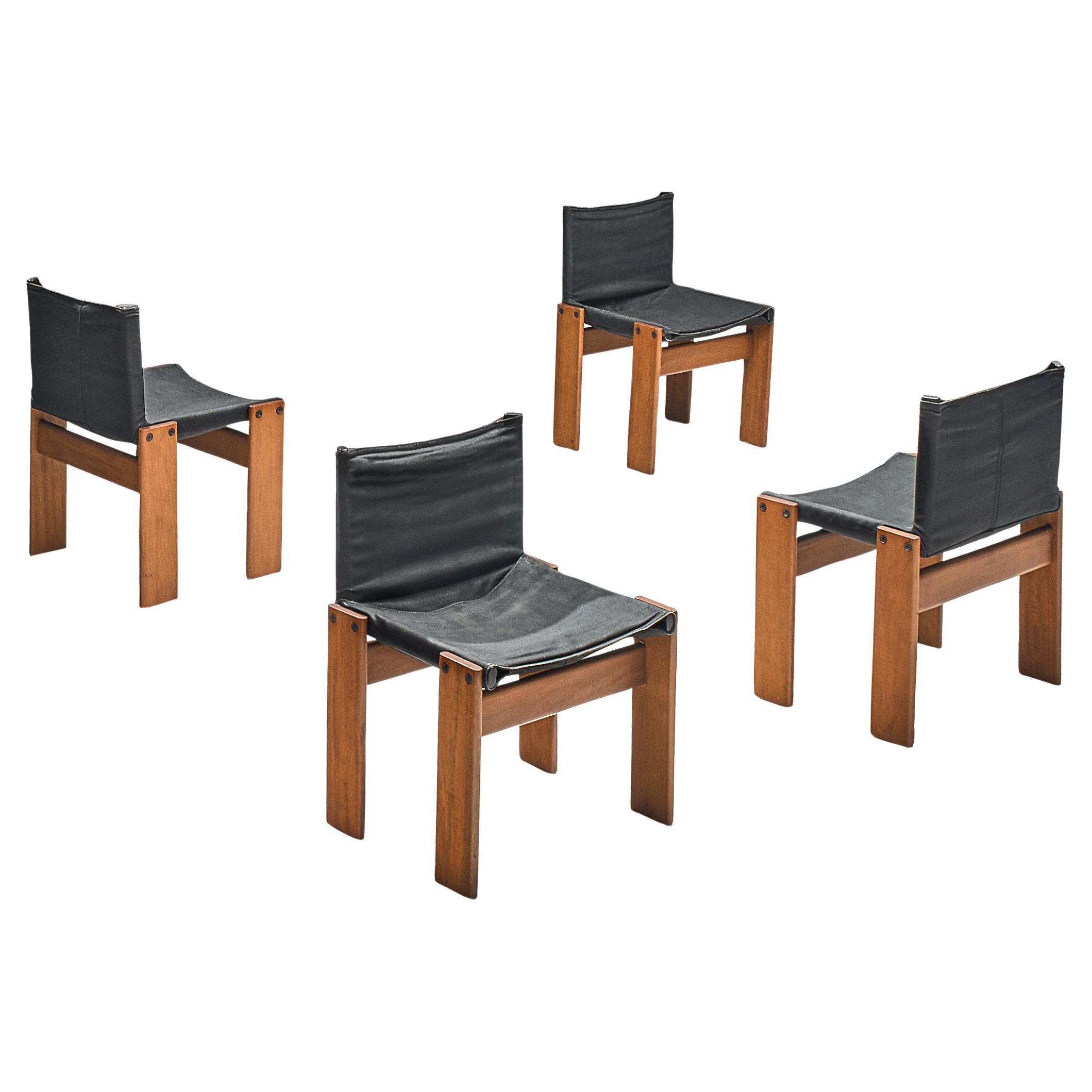 Afra & Tobia Scarpa Set of Four Monk Chairs in Black Canvas