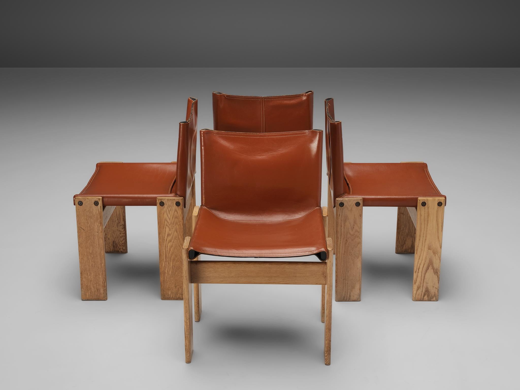 Afra & Tobia Scarpa Set of Four 'Monk' Dining Chairs in Red Leather and Ash  For Sale 3