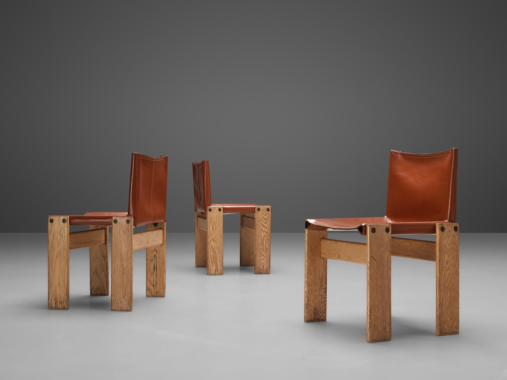 Afra & Tobia Scarpa Set of Four 'Monk' Dining Chairs in Red Leather and Ash  For Sale 4