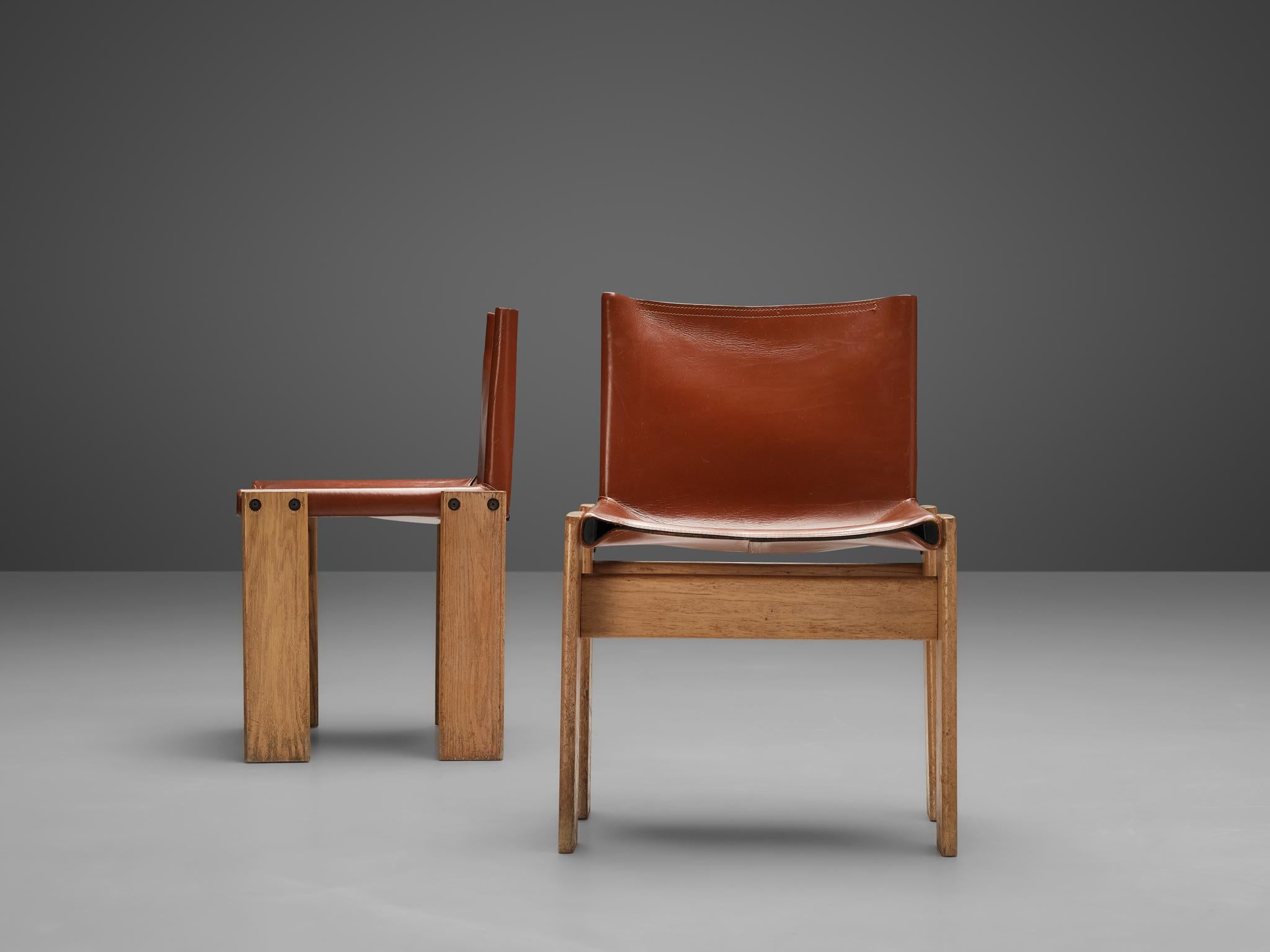 Afra & Tobia Scarpa Set of Four 'Monk' Dining Chairs in Red Leather and Ash  For Sale 2
