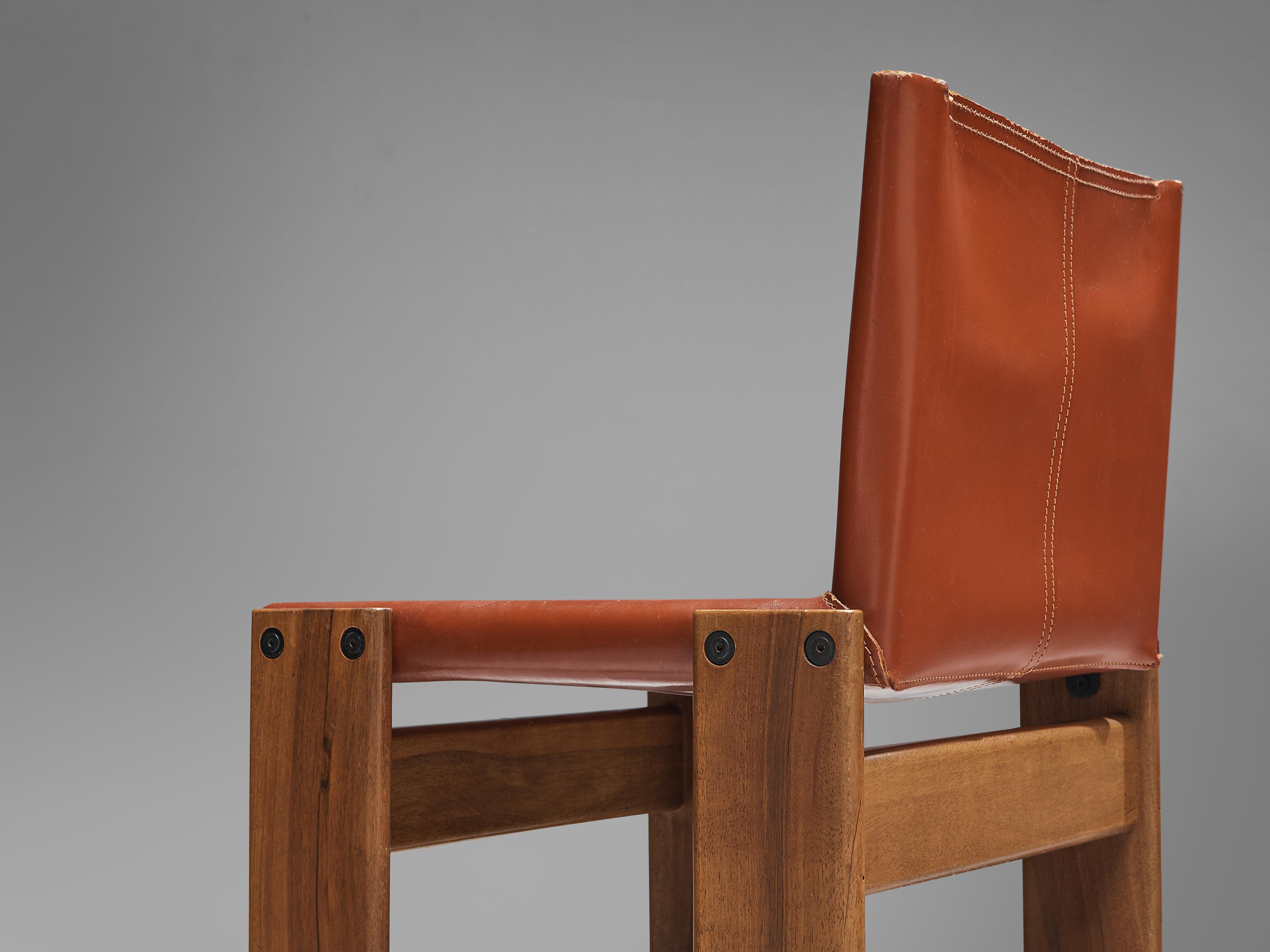 Afra & Tobia Scarpa Set of Four 'Monk' Dining Chairs in Red Leather and Walnut In Good Condition In Waalwijk, NL