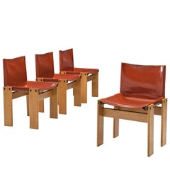 Afra & Tobia Scarpa Set of Four 'Monk' Dining Chairs in Red Leather
