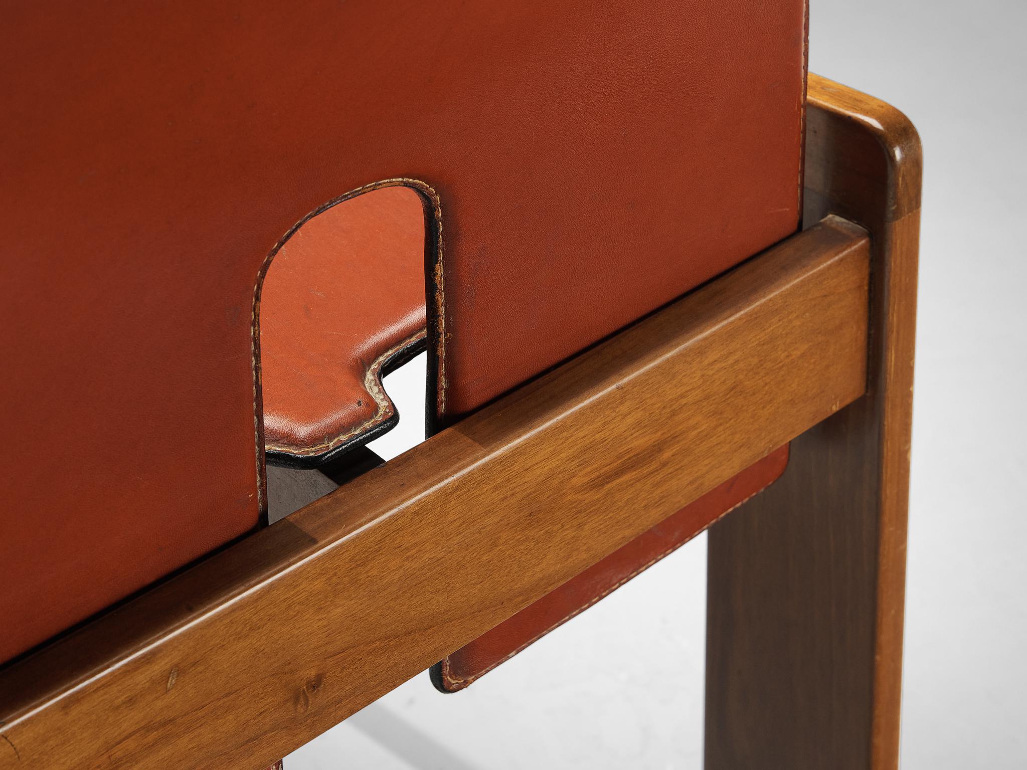 Afra & Tobia Scarpa Sechser-Set '121' Esstischstühle aus rotbraunem Leder  im Angebot 1