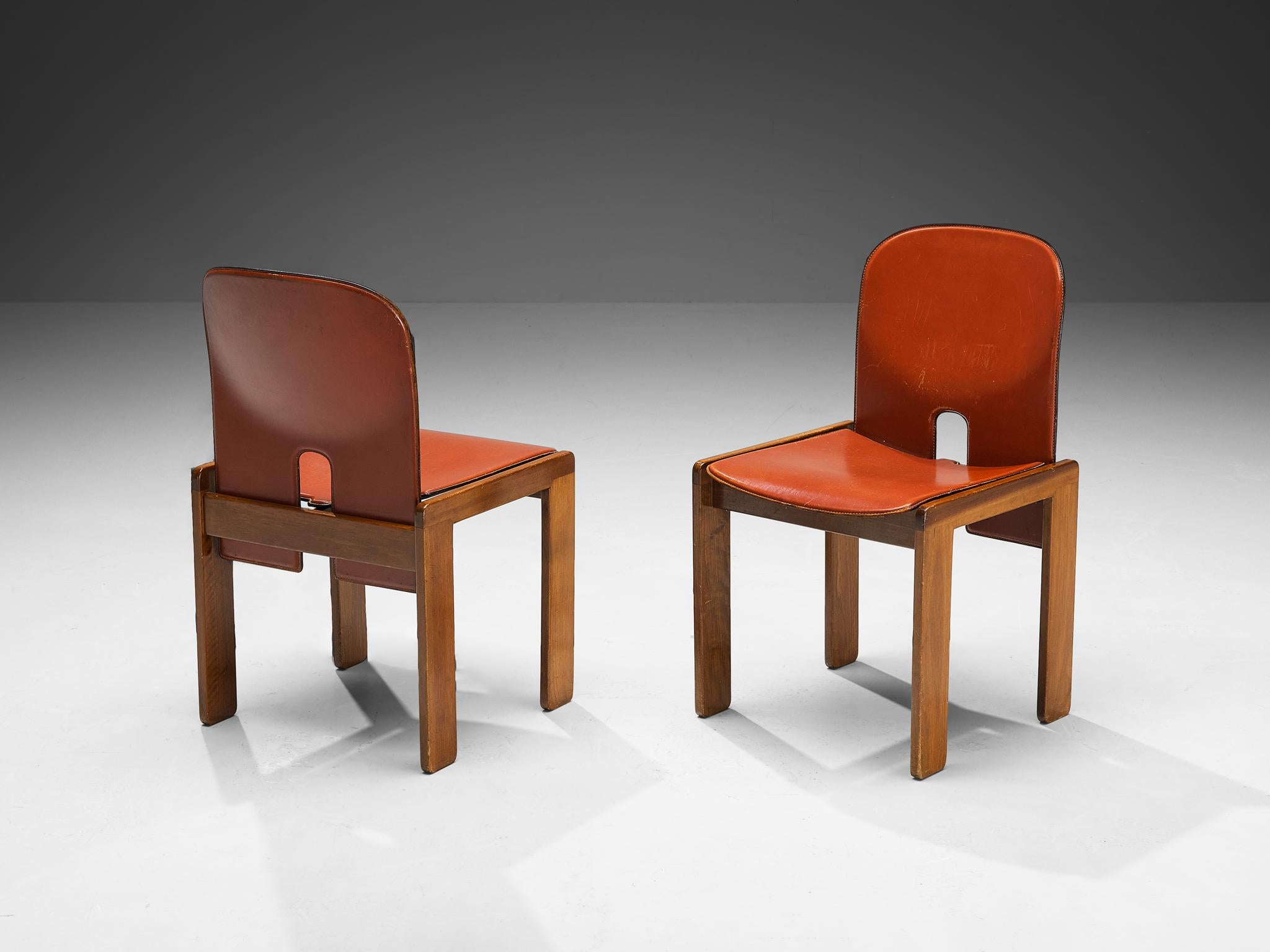 Afra & Tobia Scarpa Set of Six '121' Dining Chairs in Red Brown Leather  For Sale 3