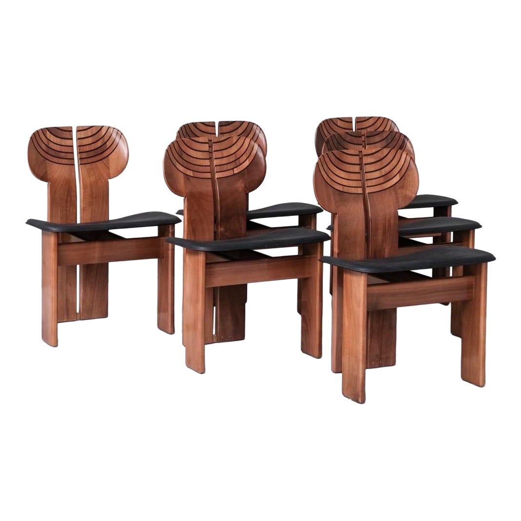 Afra & Tobia Scarpa Ensemble de six chaises de salle à manger "Africa" pour Maxalto Italie, c.C. 1975 en vente