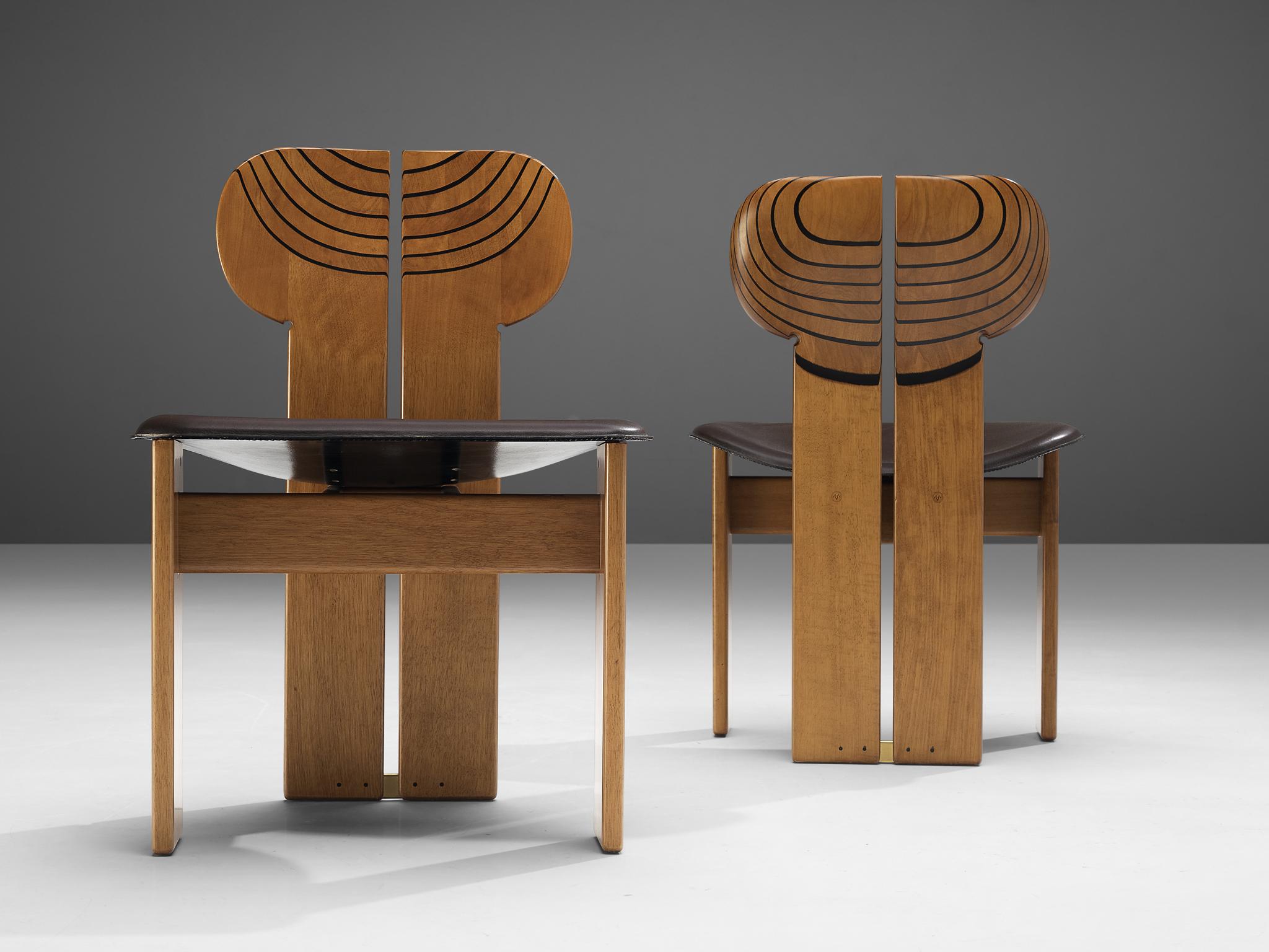 Brass Afra & Tobia Scarpa Set of Six 'Africa' Dining Chairs
