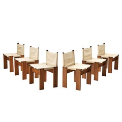 Afra & Tobia Scarpa Set of Six Dining Chairs Model 'Monk' in Canvas