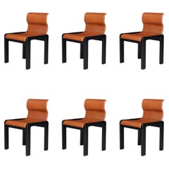 Afra & Tobia Scarpa set of six Dining Room Chairs in Cognac Leather, Italy 1966