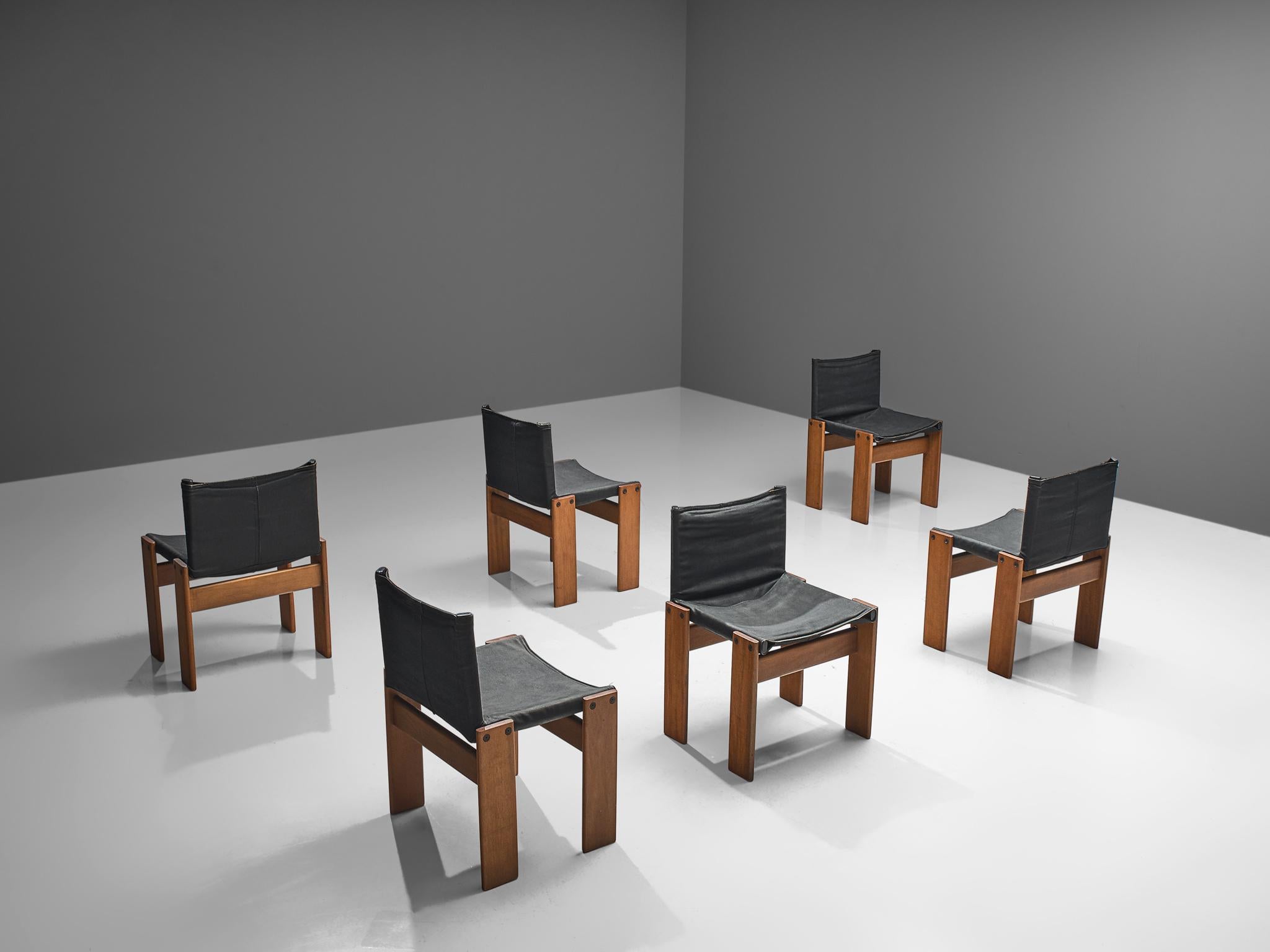 Mid-Century Modern Afra & Tobia Scarpa Set of Six Monk Chairs in Black Canvas