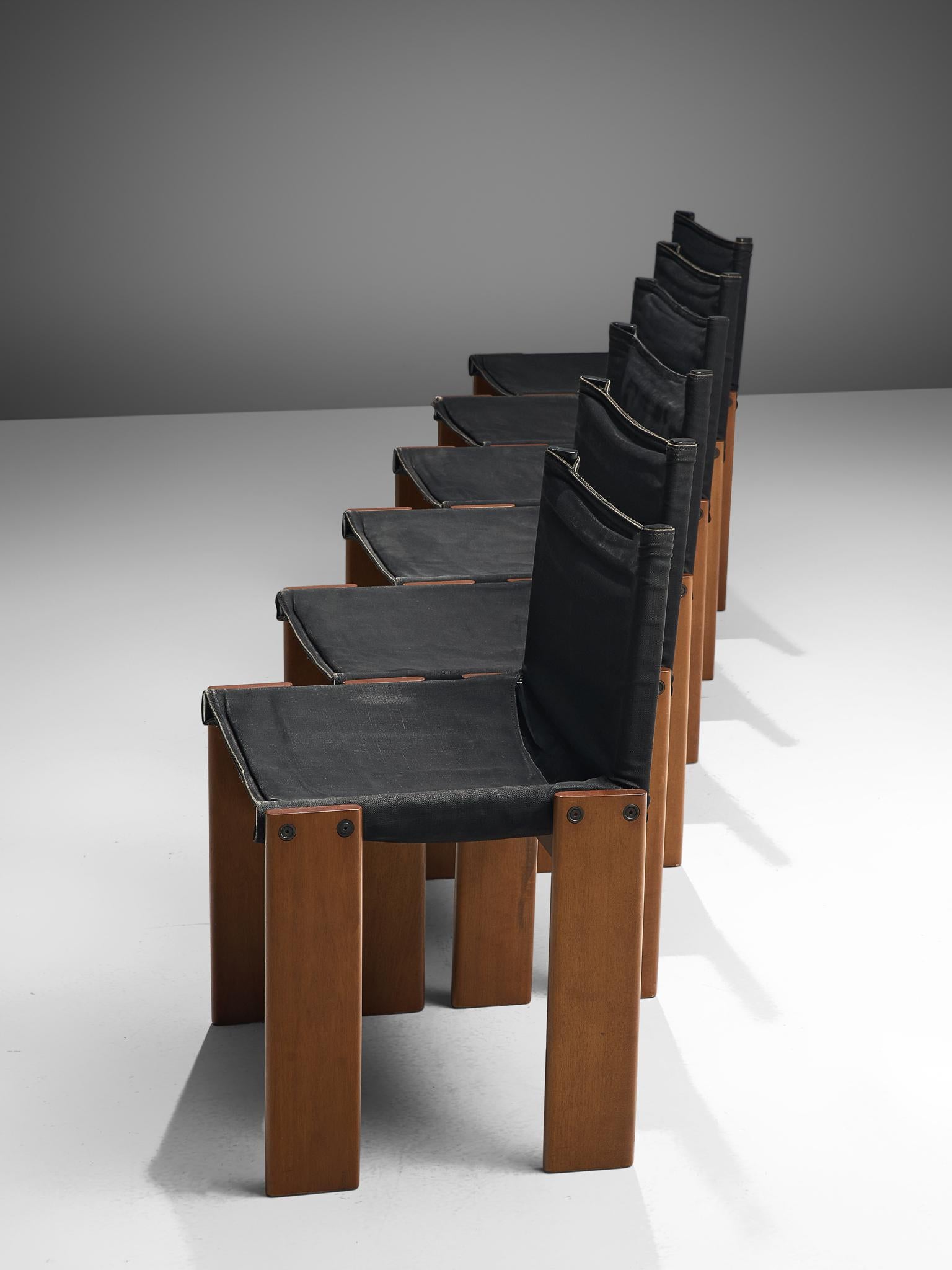 Late 20th Century Afra & Tobia Scarpa Set of Six Monk Chairs in Black Canvas