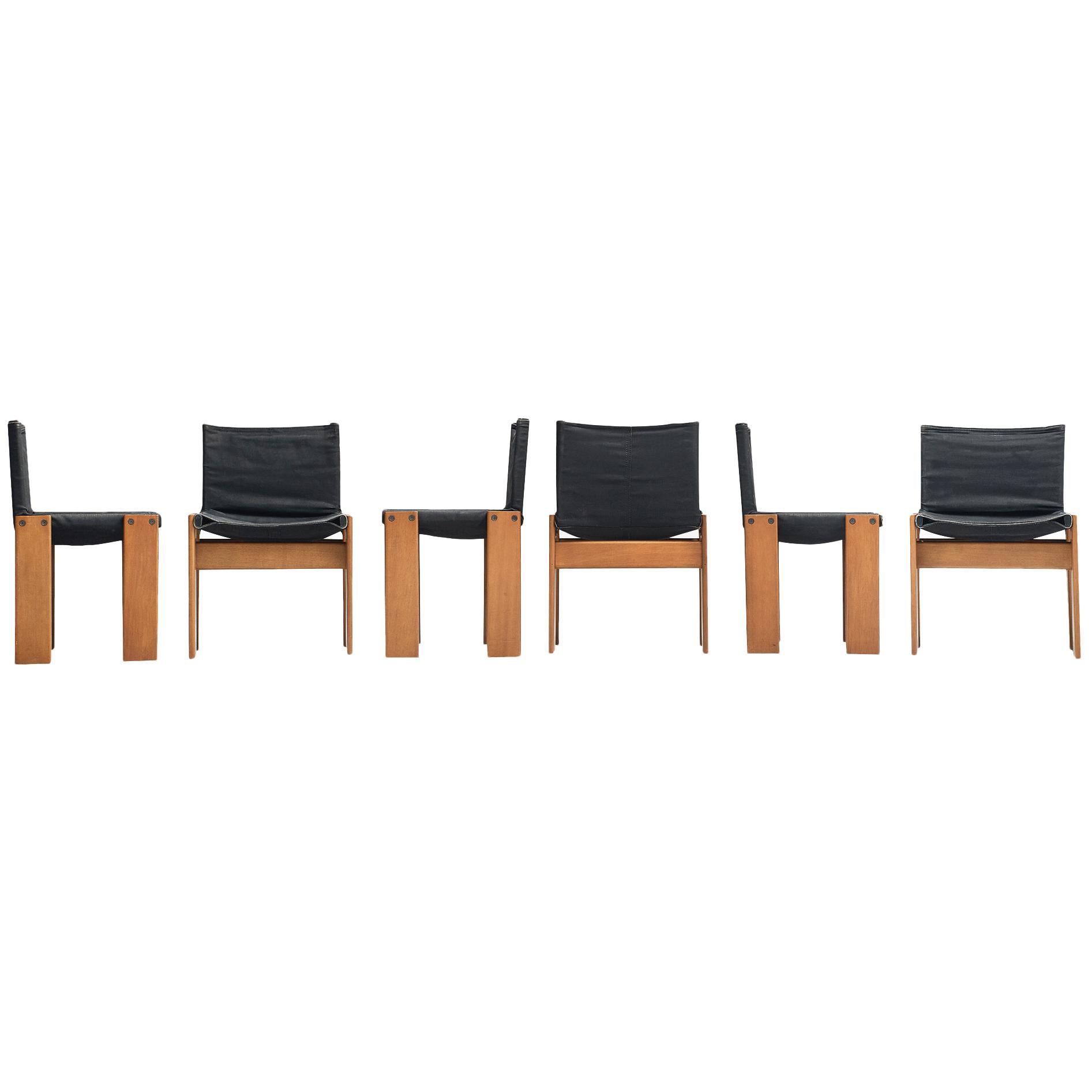 Afra & Tobia Scarpa Set of Six Monk Chairs in Black Canvas