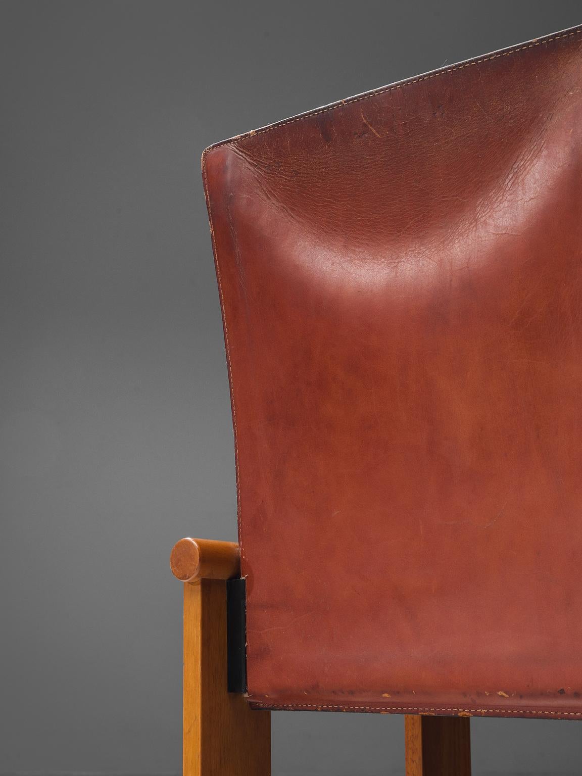 Late 20th Century Afra & Tobia Scarpa Set of Six Dining Chairs in Red Patinated Leather