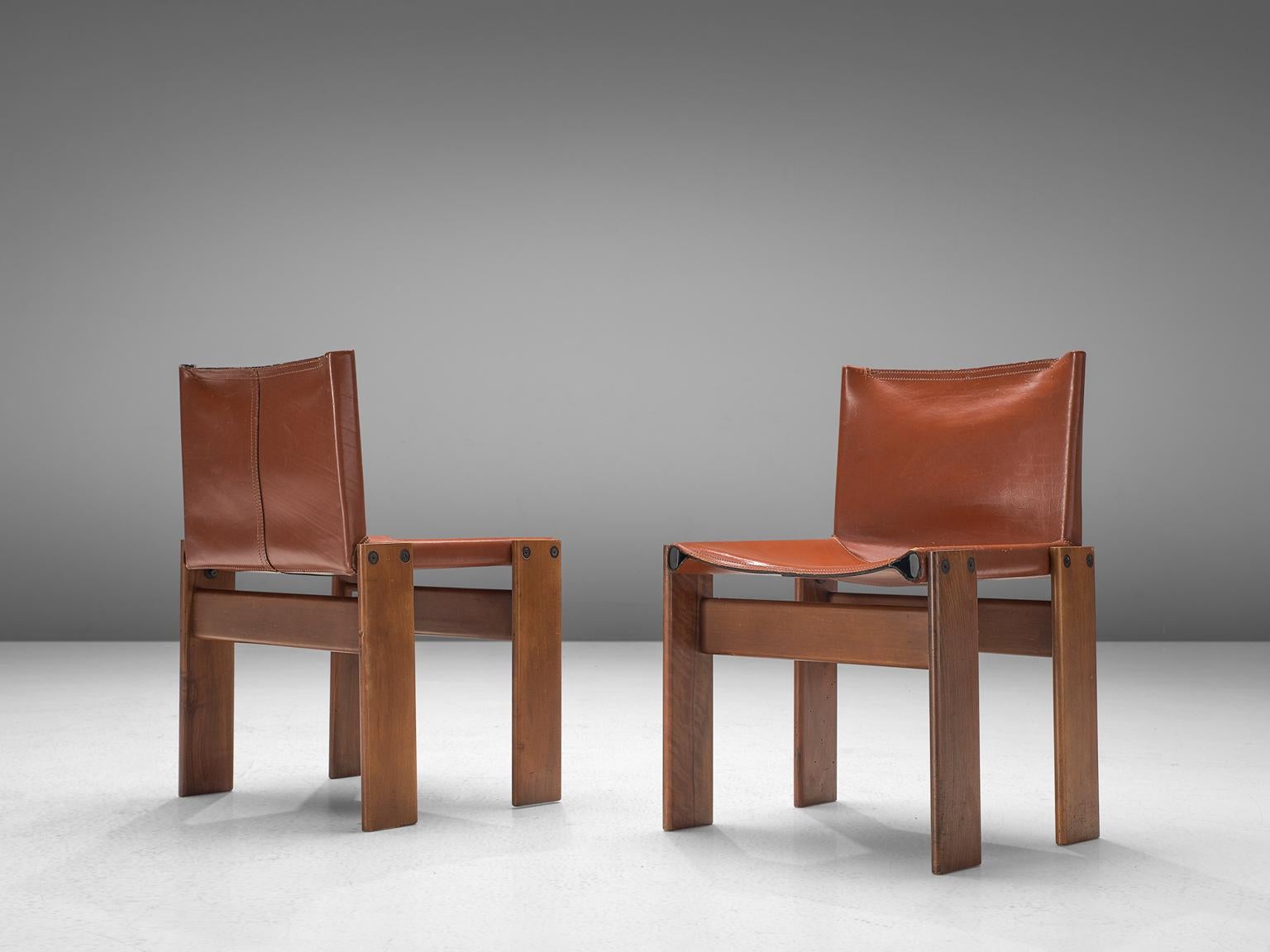 Afra & Tobia Scarpa Set of Six Monk Chairs in Terracotta Red Leather In Good Condition In Waalwijk, NL