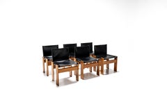 Afra & Tobia Scarpa Set of Six “Monk” Chairs in Walnut and Black Leather