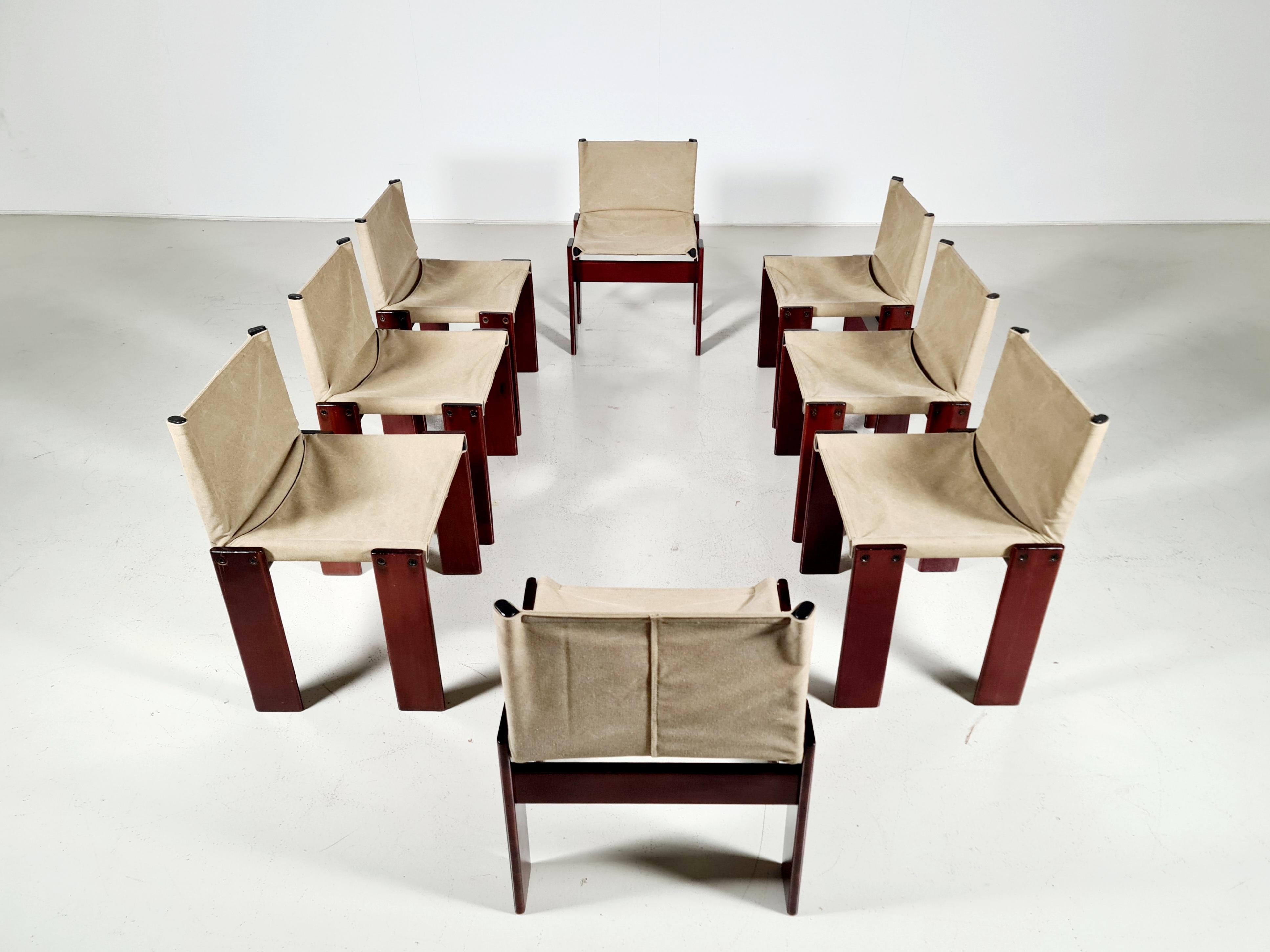 Mid-Century Modern Afra & Tobia Scarpa Set of 8 'Monk' Dining Chairs, 1970s