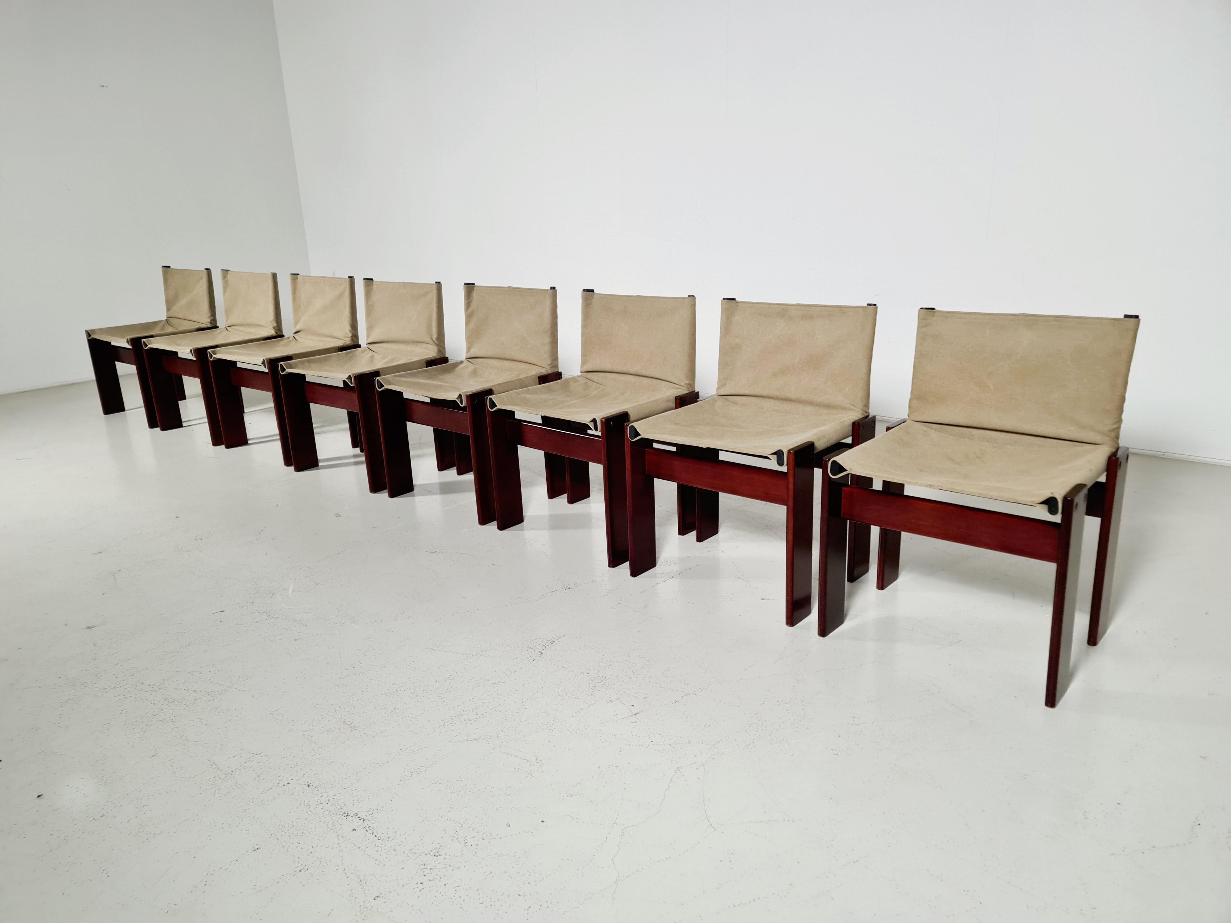 European Afra & Tobia Scarpa Set of 8 'Monk' Dining Chairs, 1970s