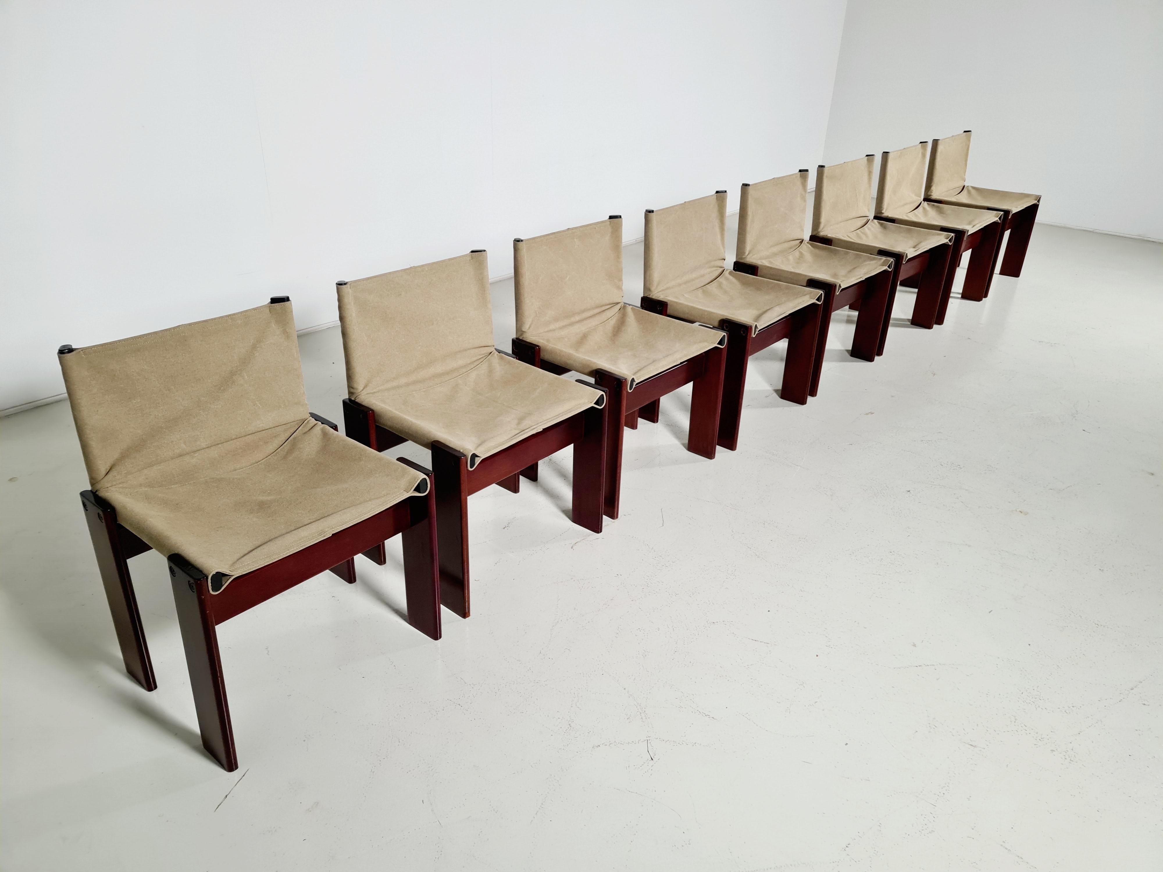Afra & Tobia Scarpa Set of 8 'Monk' Dining Chairs, 1970s In Good Condition In amstelveen, NL