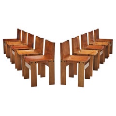 Afra & Tobia Scarpa Set of Ten 'Monk' Dining Chairs in Cognac Leather and Walnut