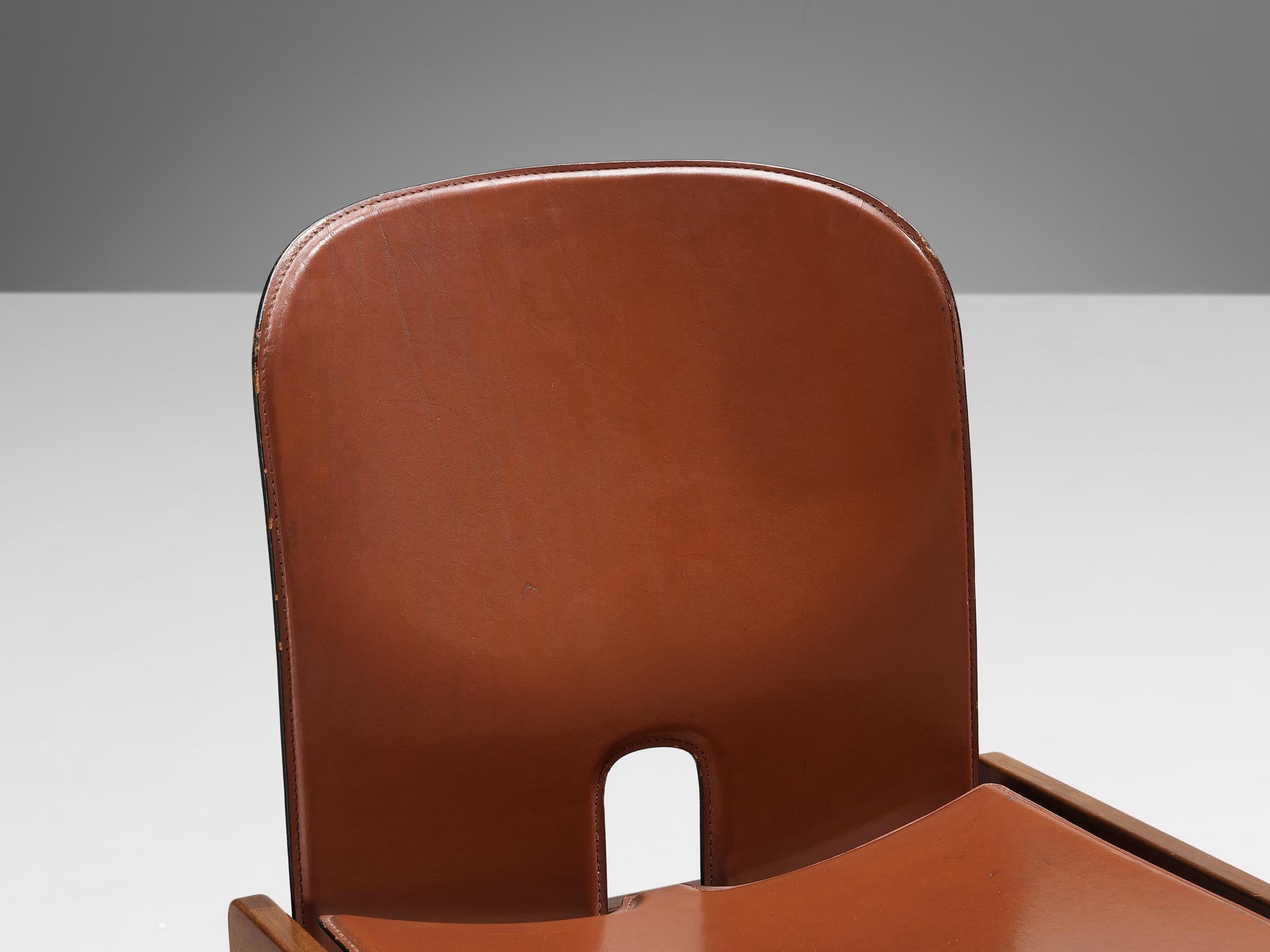 Afra & Tobia Scarpa Set of Twelve '121' Dining Chairs in Red Brown Leather 4
