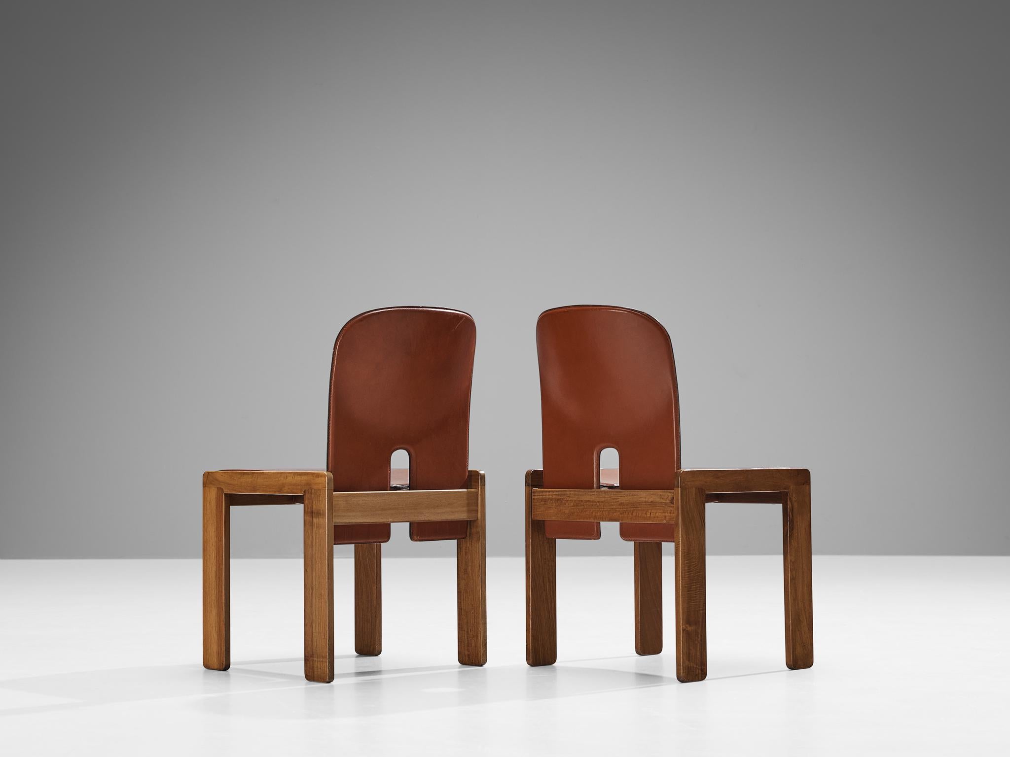 Mid-Century Modern Afra & Tobia Scarpa Set of Twelve '121' Dining Chairs in Red Brown Leather