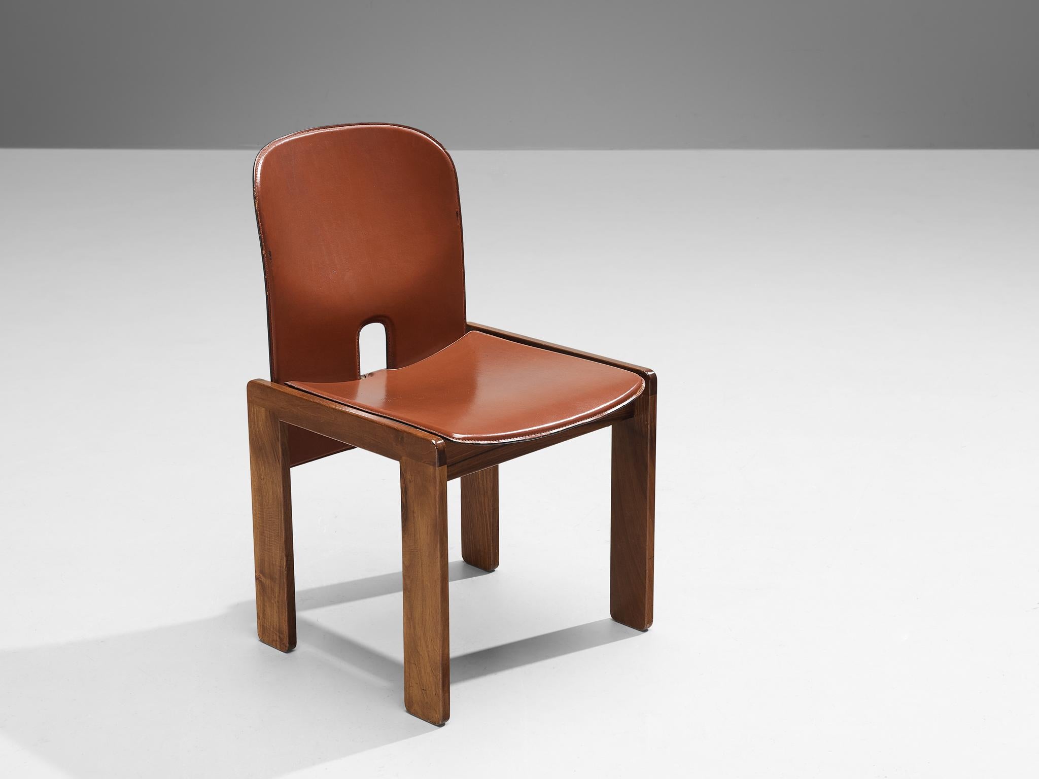 Mid-20th Century Afra & Tobia Scarpa Set of Twelve '121' Dining Chairs in Red Brown Leather