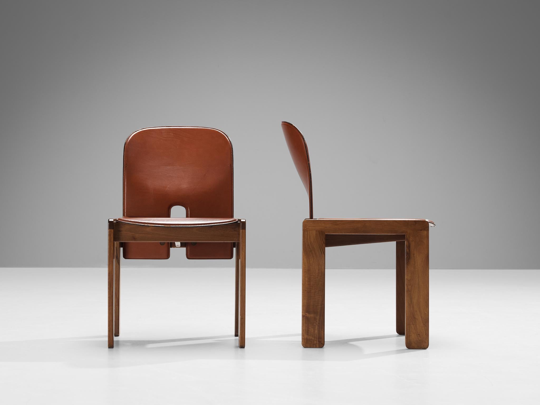 Afra & Tobia Scarpa Set of Twelve '121' Dining Chairs in Red Brown Leather 2