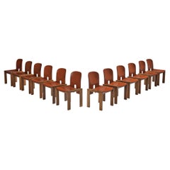 Used Afra & Tobia Scarpa Set of Twelve '121' Dining Chairs in Red Brown Leather