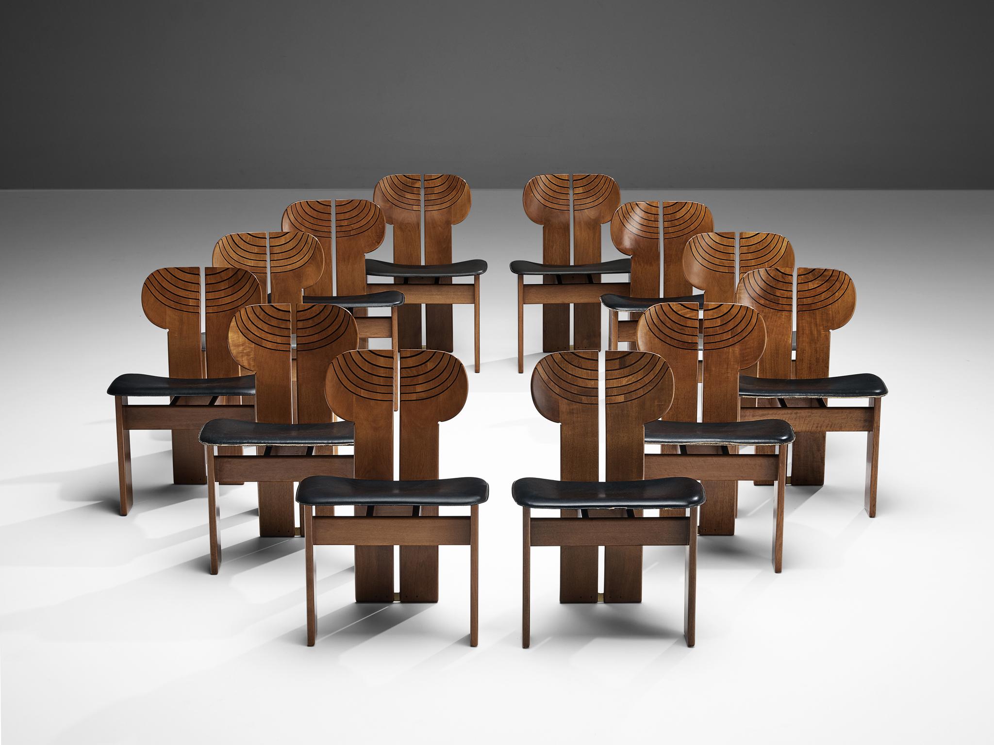 Late 20th Century Afra & Tobia Scarpa Set of Twelve 'Africa' Dining Chairs with Black Leather