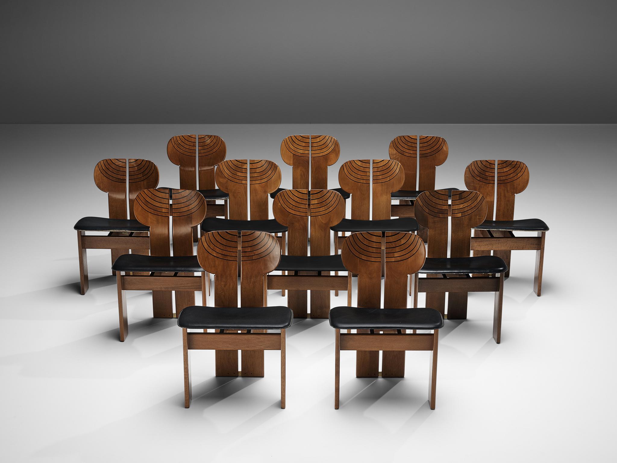 Afra & Tobia Scarpa Set of Twelve 'Africa' Dining Chairs with Black Leather 1